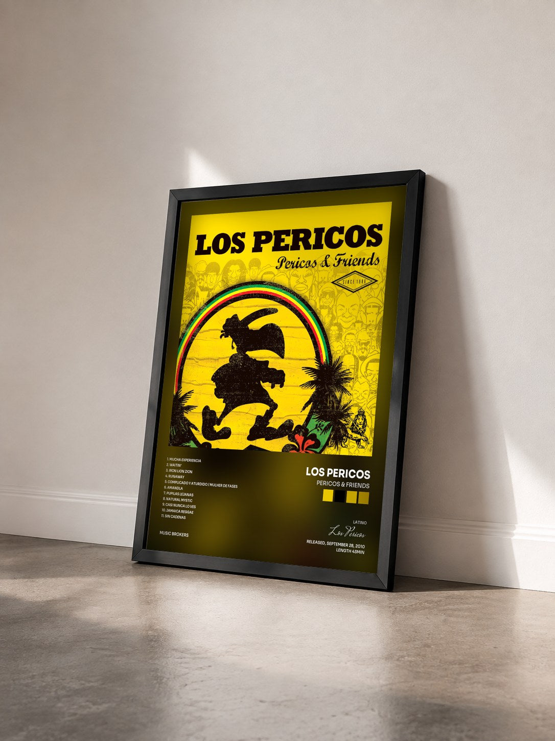 #noir Tableau de l'album Pericos & Friends de Los Pericos vu de trois quarts, cadre noir