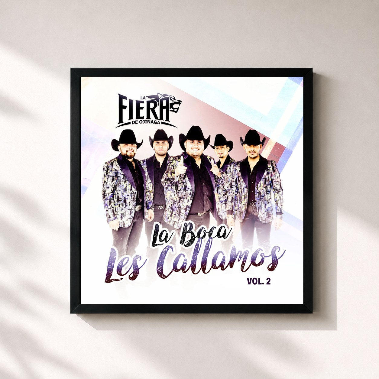 #noir Tableau carré de l'album La Boca Les Callamos, Vol. 2 de La Fiera De Ojinaga, cadre noir 32x32 cm