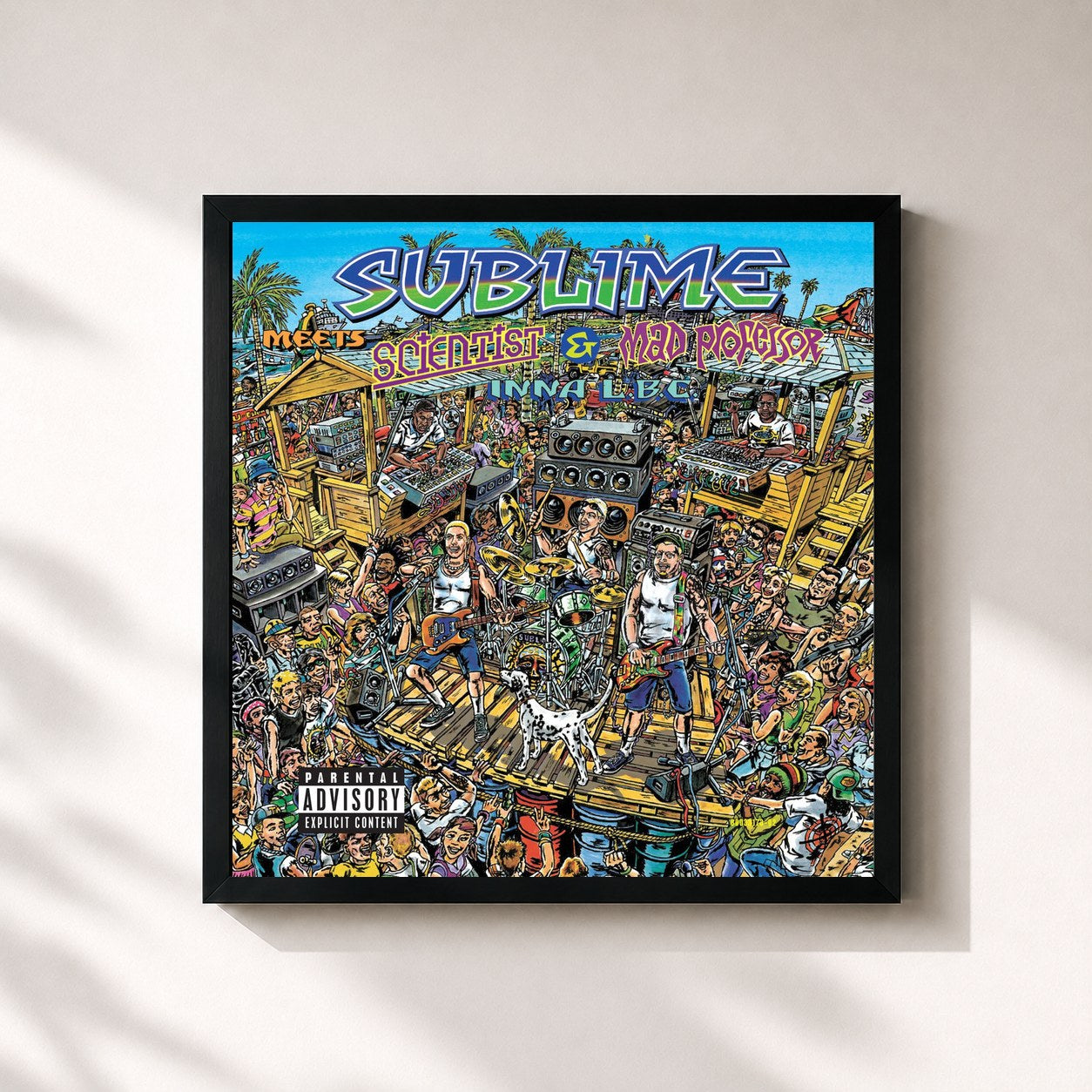 #noir Tableau carré de l'album Sublime Meets Scientist & Mad Professor Inna L.B.C. de Sublime, cadre noir 32x32 cm
