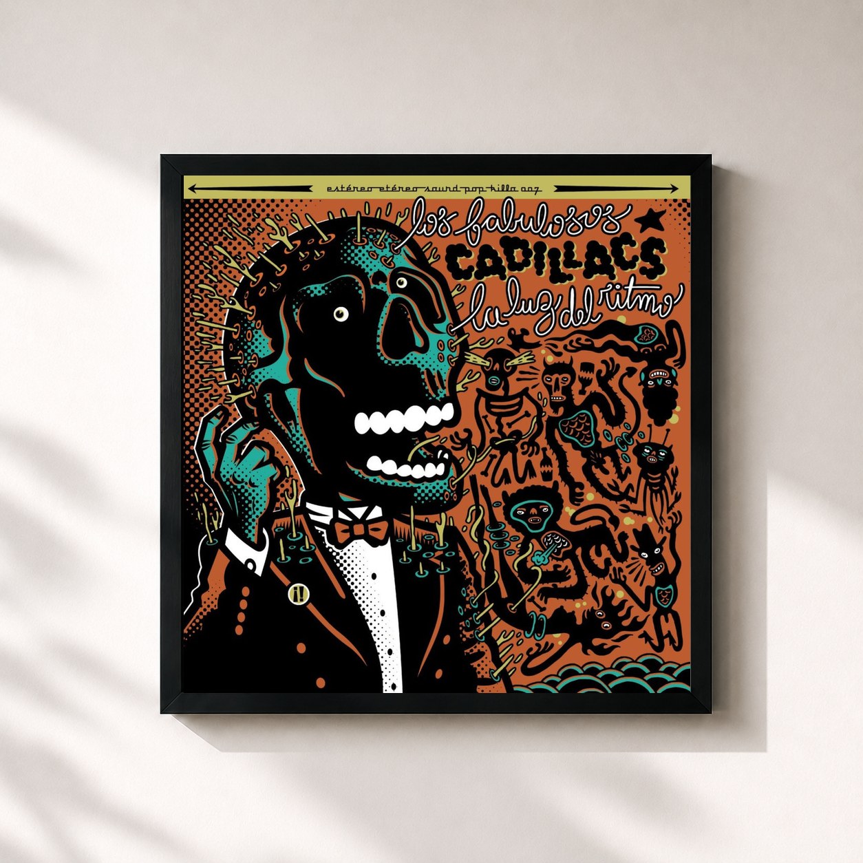 #noir Tableau carré de l'album La Luz Del Ritmo de Los Fabulosos Cadillacs, cadre noir 32x32 cm