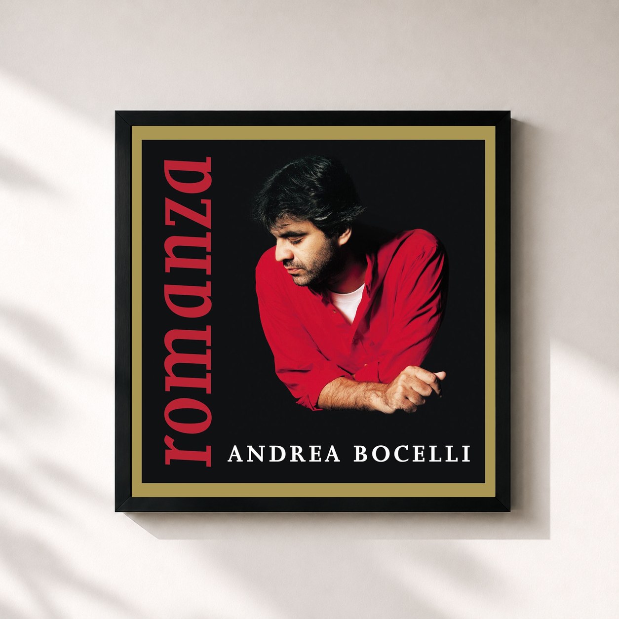 #noir Tableau carré de l'album Romanza (Super Deluxe) de Andrea Bocelli, cadre noir 32x32 cm