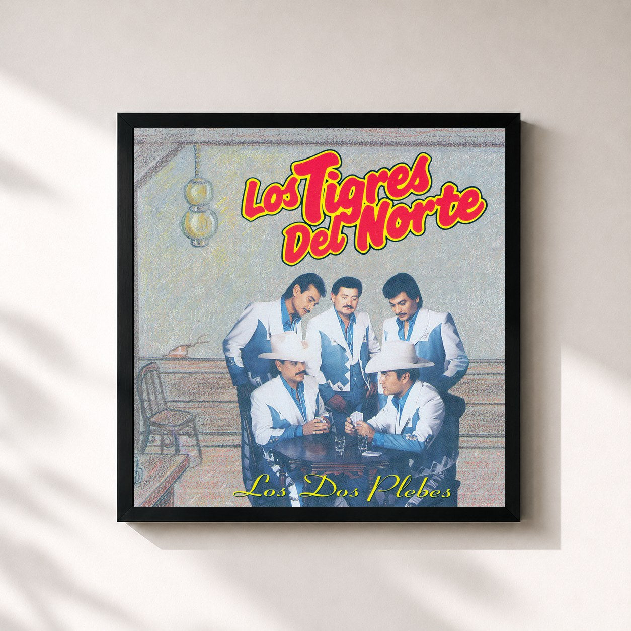 #noir Tableau carré de l'album Los Dos Plebes de Los Tigres del Norte, cadre noir 32x32 cm