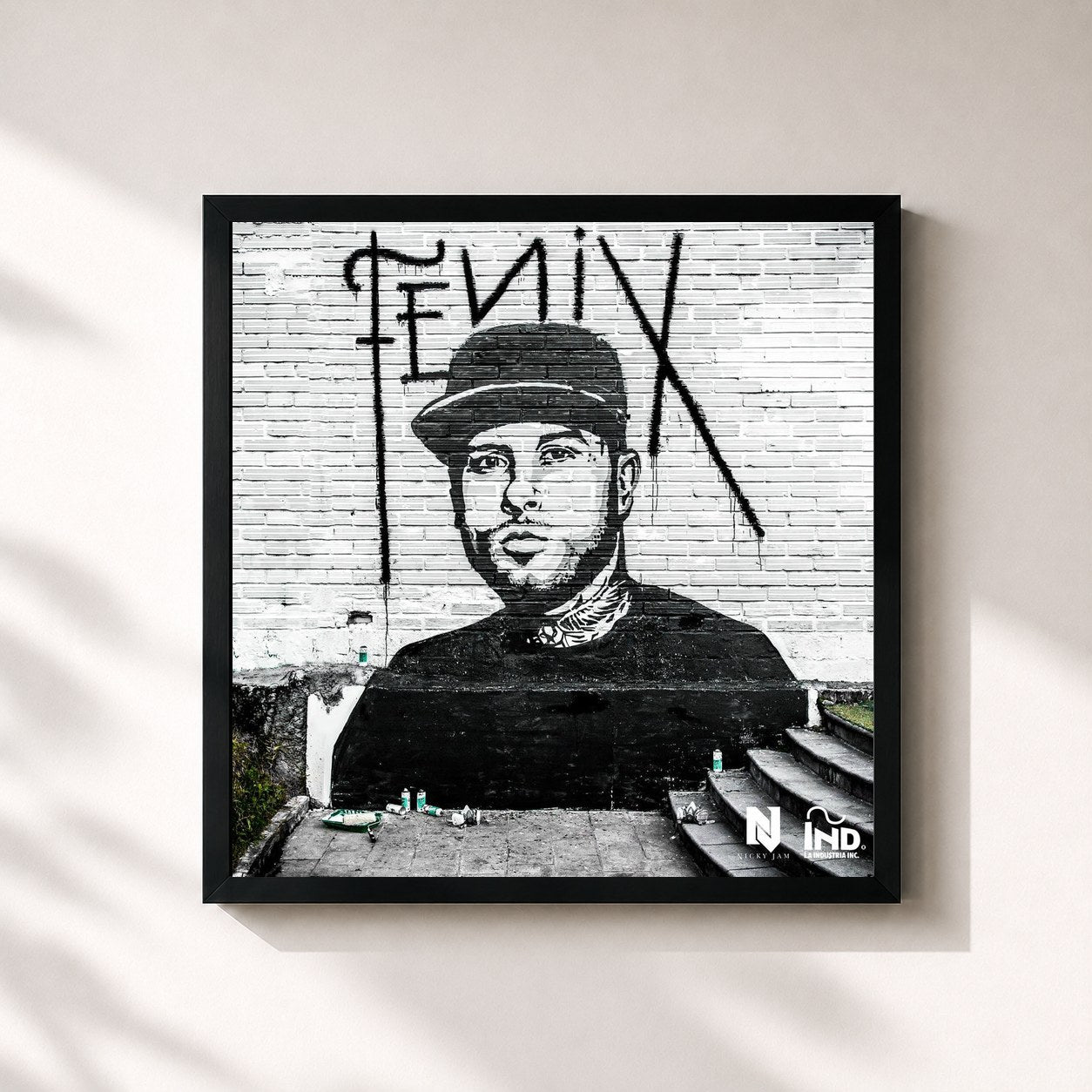 #noir Tableau carré de l'album Fénix de Nicky Jam, cadre noir 32x32 cm