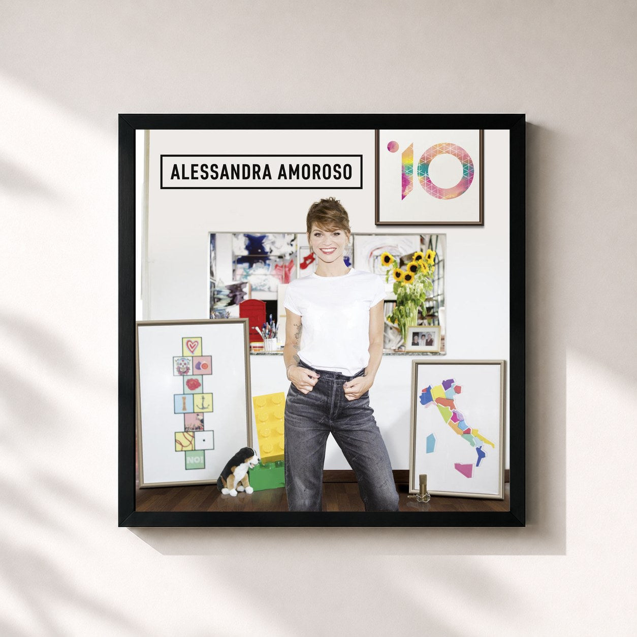 #noir Tableau carré de l'album 10 de Alessandra Amoroso, cadre noir 32x32 cm