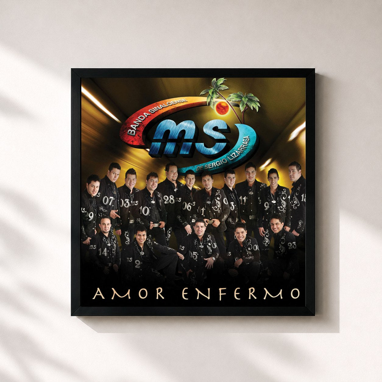#noir Tableau carré de l'album Amor Enfermo de Banda MS de Sergio Lizárraga, cadre noir 32x32 cm