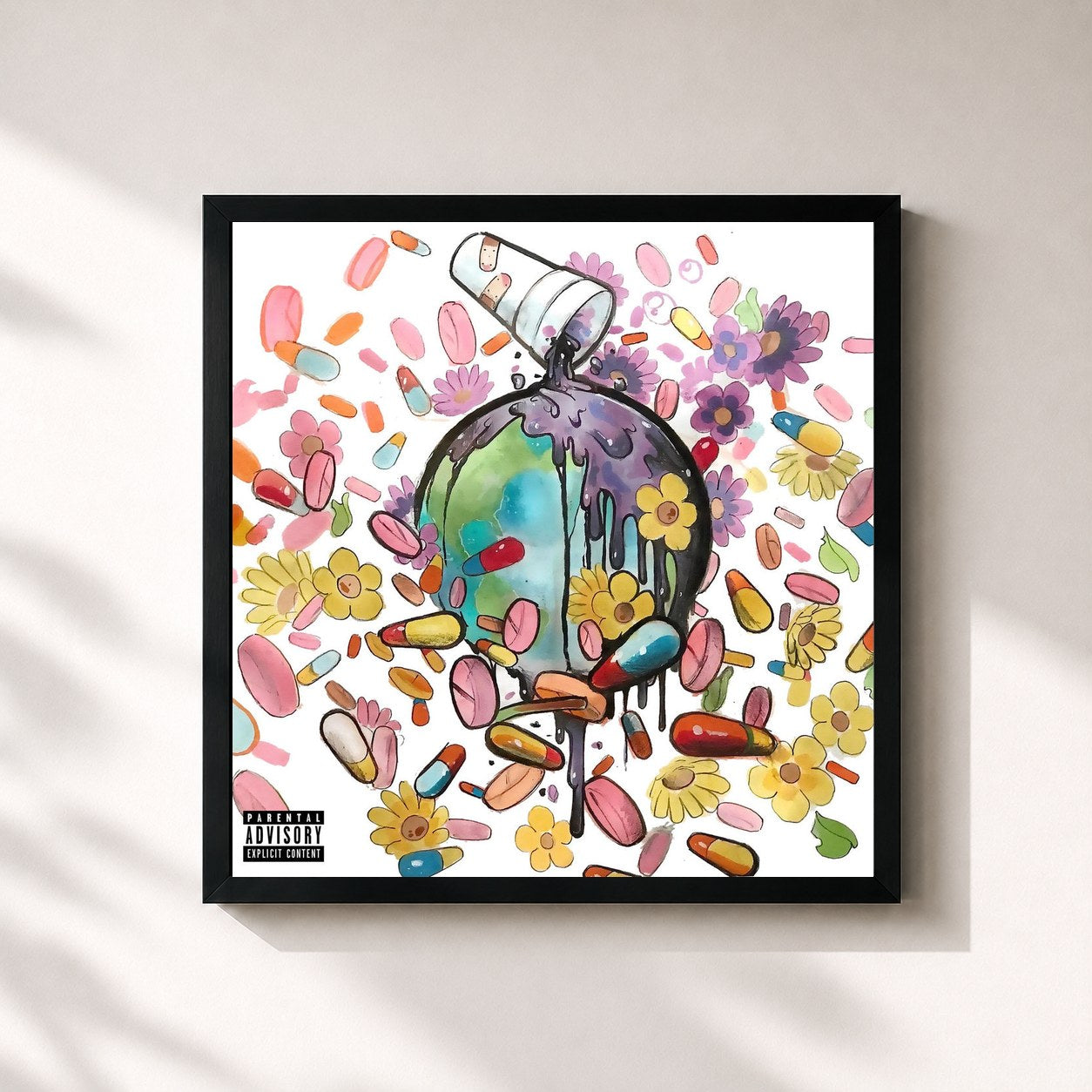 #noir Future & Juice WRLD Present... WRLD ON DRUGS de Future en lámina cuadrada enmarcada, marco negro de 32x32 cm