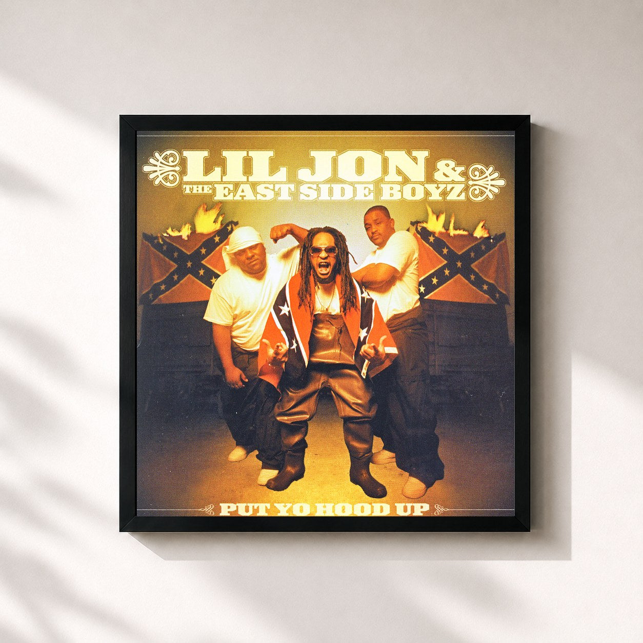 #noir Tableau carré de l'album Put Yo Hood Up - Clean de Lil Jon & The East Side Boyz, cadre noir 32x32 cm