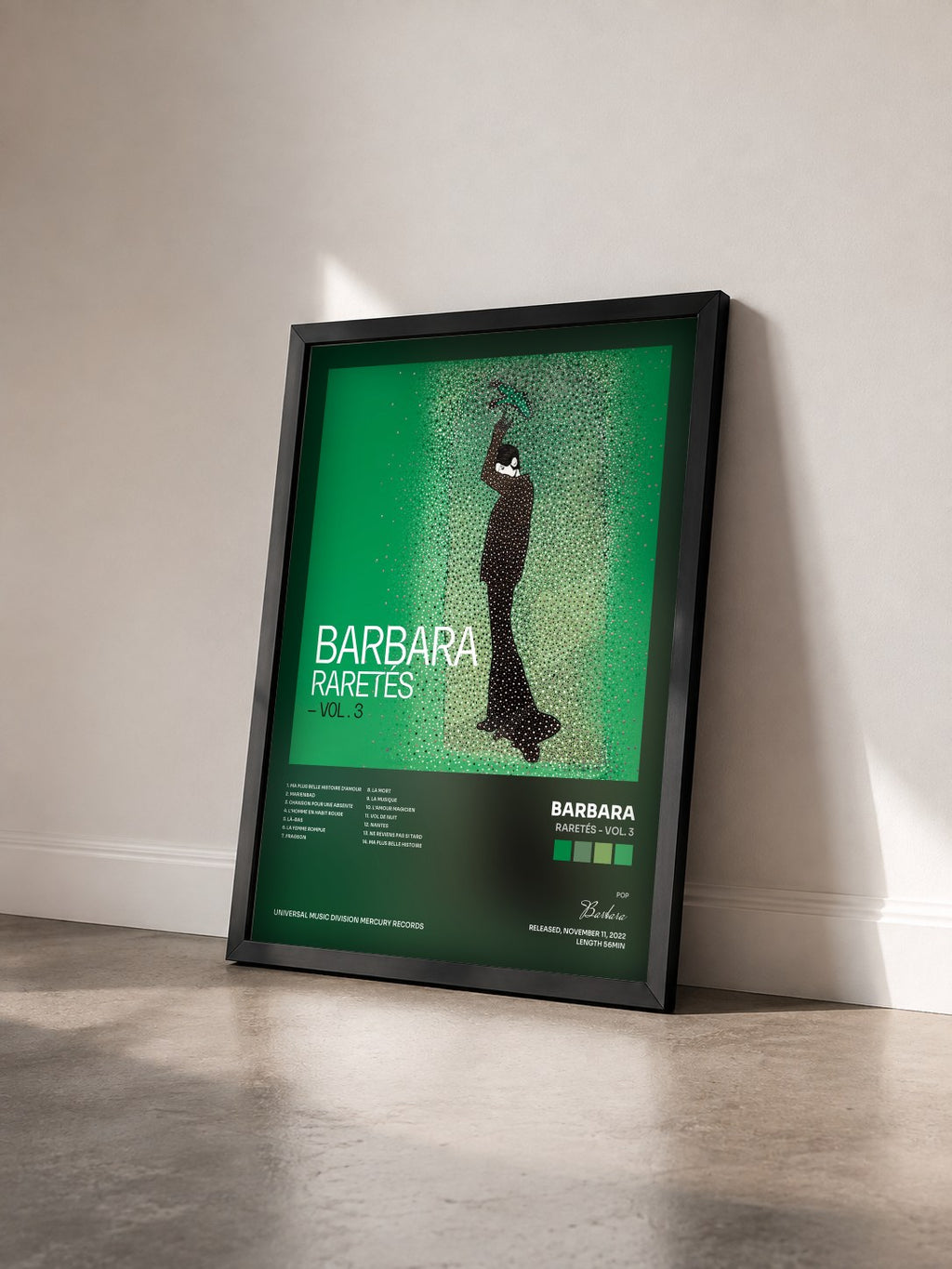 #noir Tableau de l'album Raretés - Vol. 3 de Barbara vu de trois quarts, cadre noir