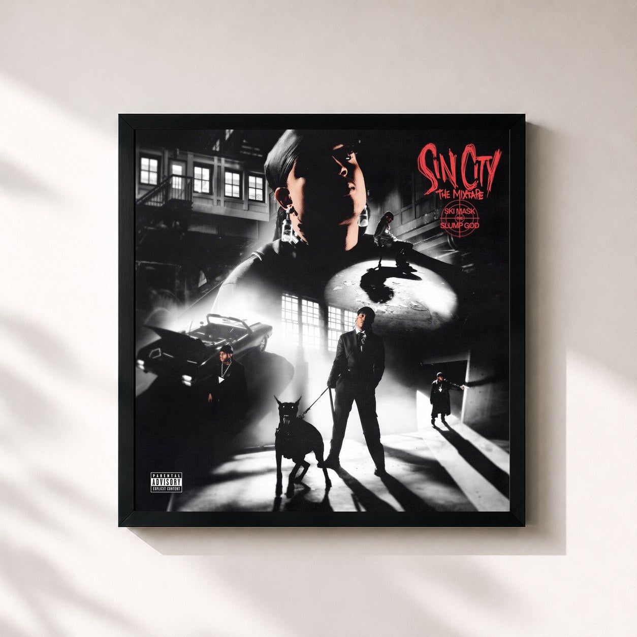#noir Tableau carré de l'album Sin City The Mixtape de Ski Mask the Slump God, cadre noir 32x32 cm
