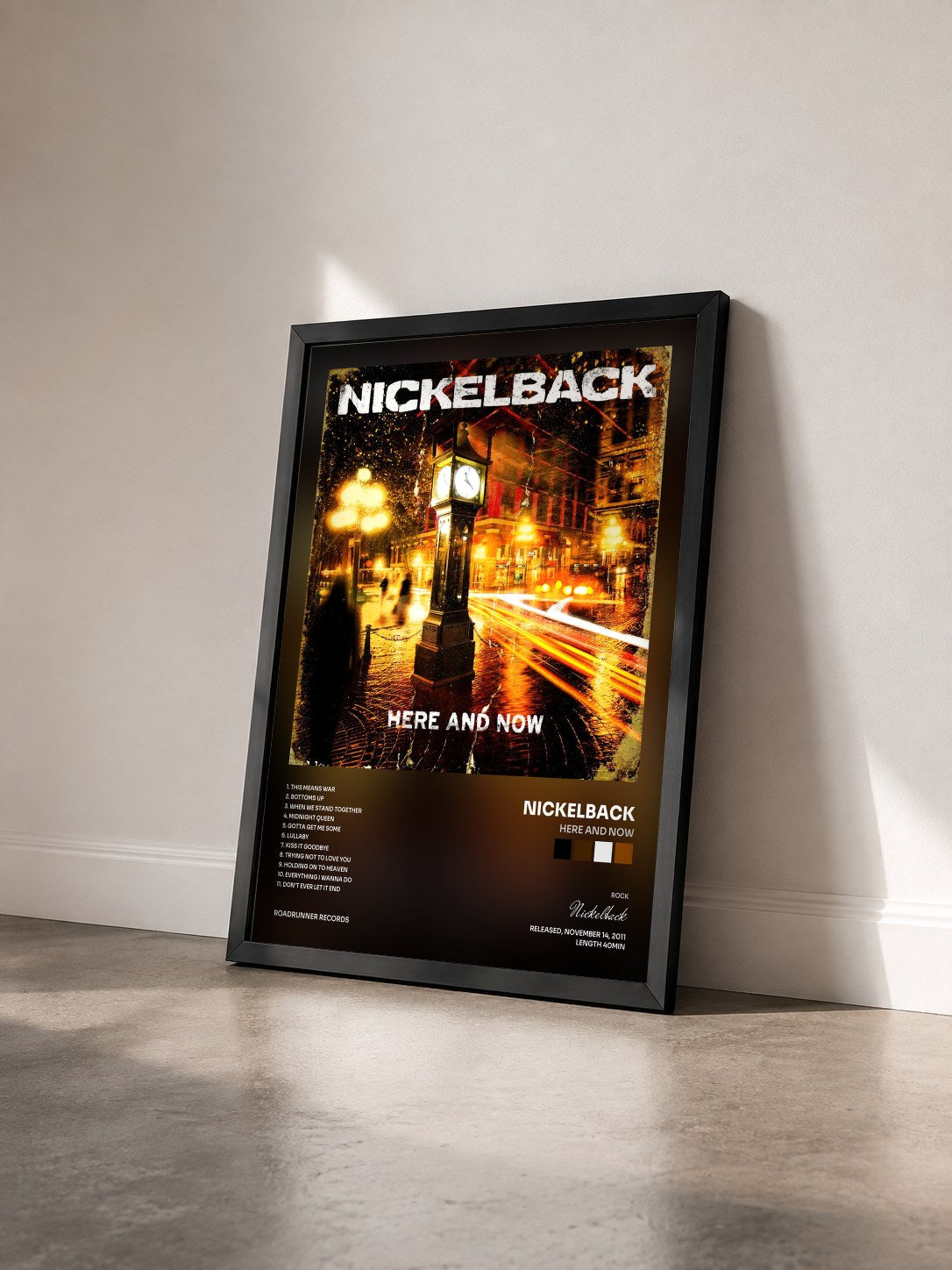 #noir Here and Now de Nickelback en lámina enmarcada vista de tres cuartos, marco negro