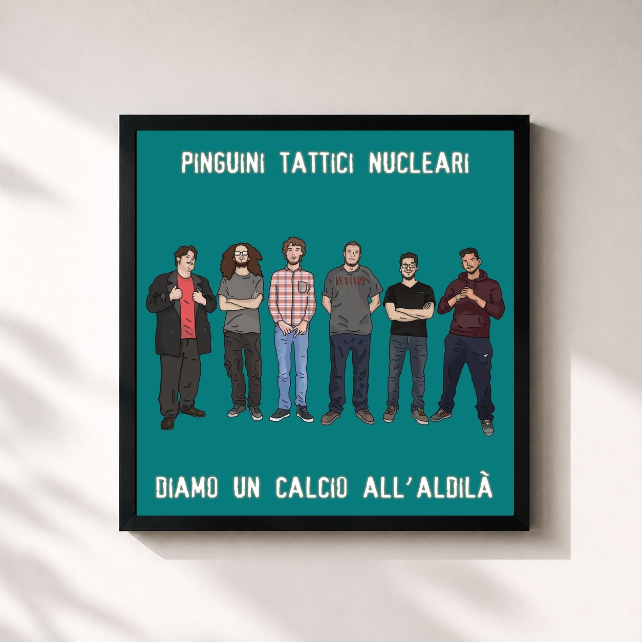 #noir Tableau carré de l'album Diamo un calcio all'aldilà de Pinguini Tattici Nucleari, cadre noir 32x32 cm