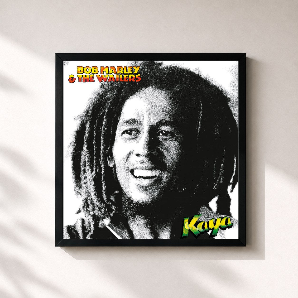 #noir Kaya by Bob Marley & The Wailers as a square framed art print, black 32x32 cm frame