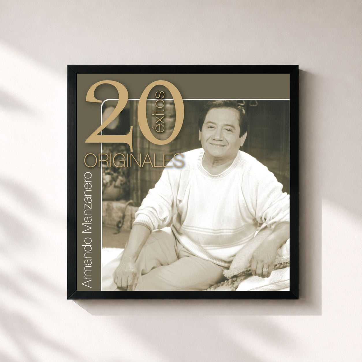 #noir Tableau carré de l'album 20 Exitos Originales de Armando Manzanero, cadre noir 32x32 cm