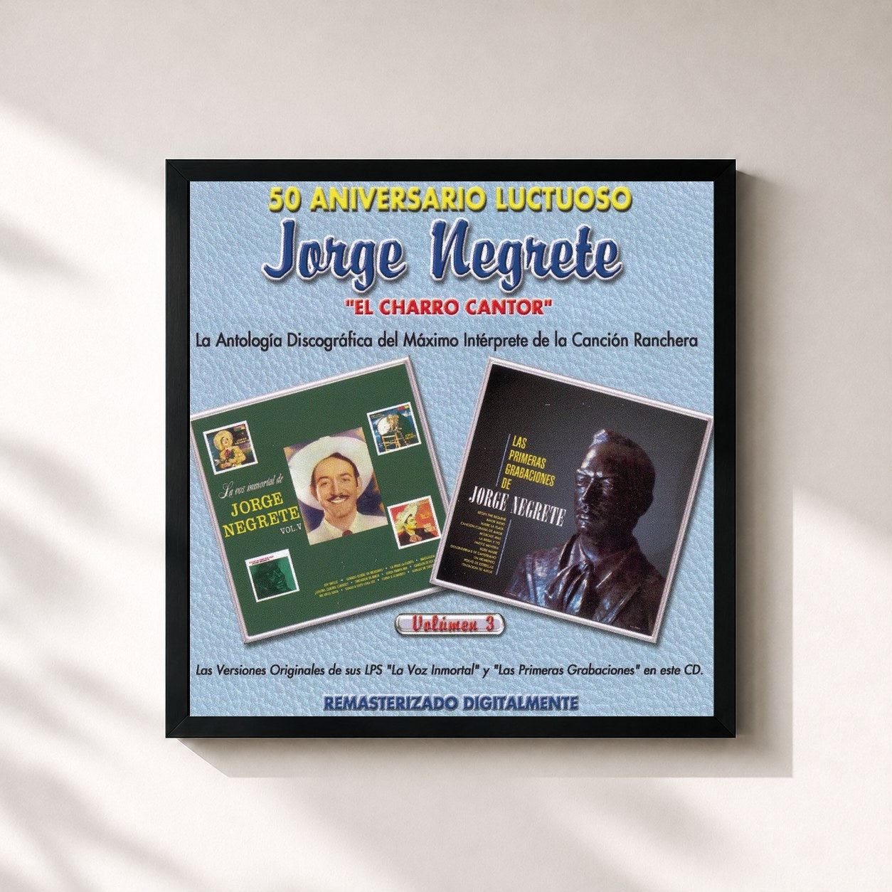 #noir Tableau carré de l'album 50 Aniversario Luctuoso - Jorge Negrete "El Charro Cantor" Vol. 3 de Jorge Negrete, cadre noir 32x32 cm