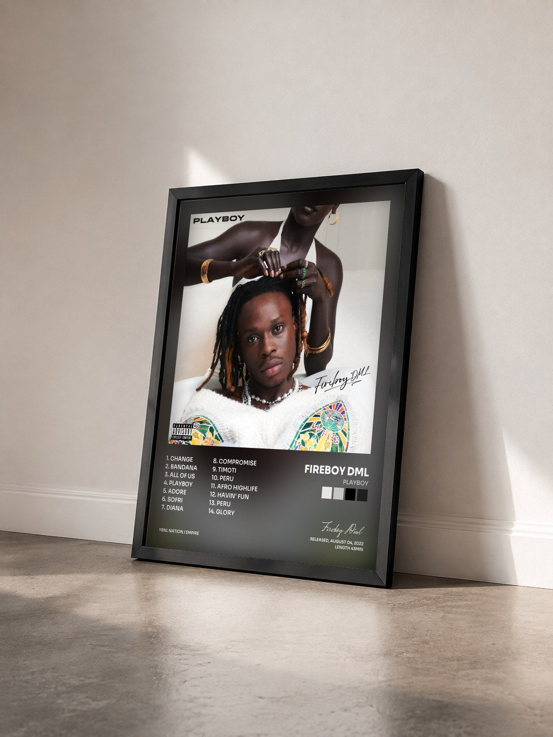 #noir Tableau de l'album Playboy de Fireboy Dml vu de trois quarts, cadre noir