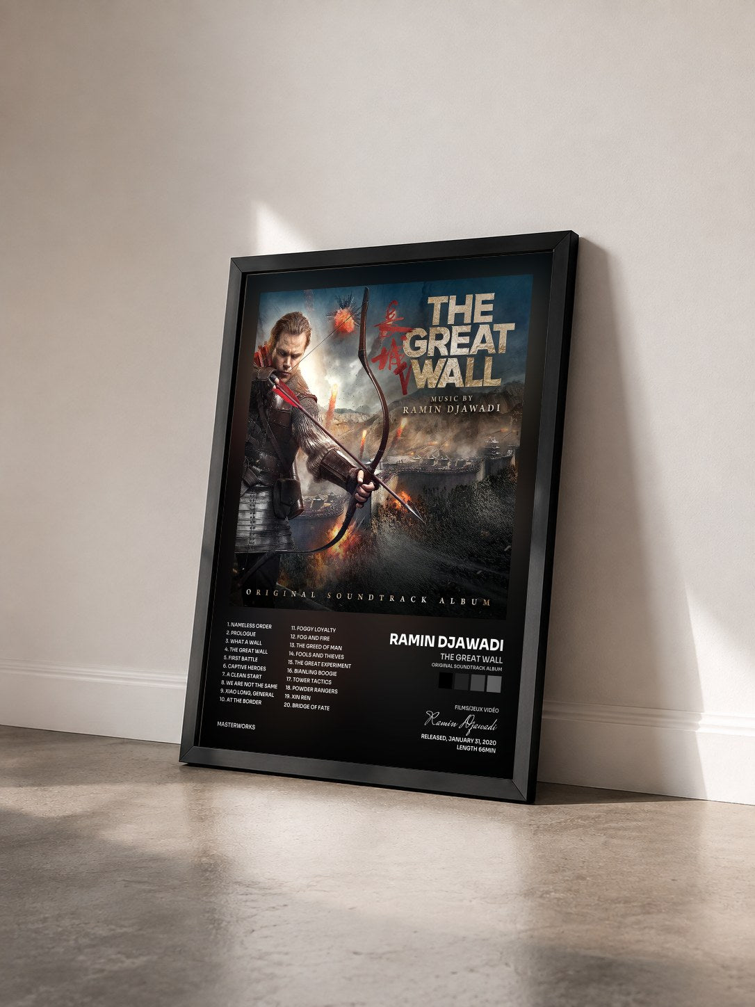 #noir Tableau de l'album The Great Wall (Original Soundtrack Album) de Ramin Djawadi vu de trois quarts, cadre noir