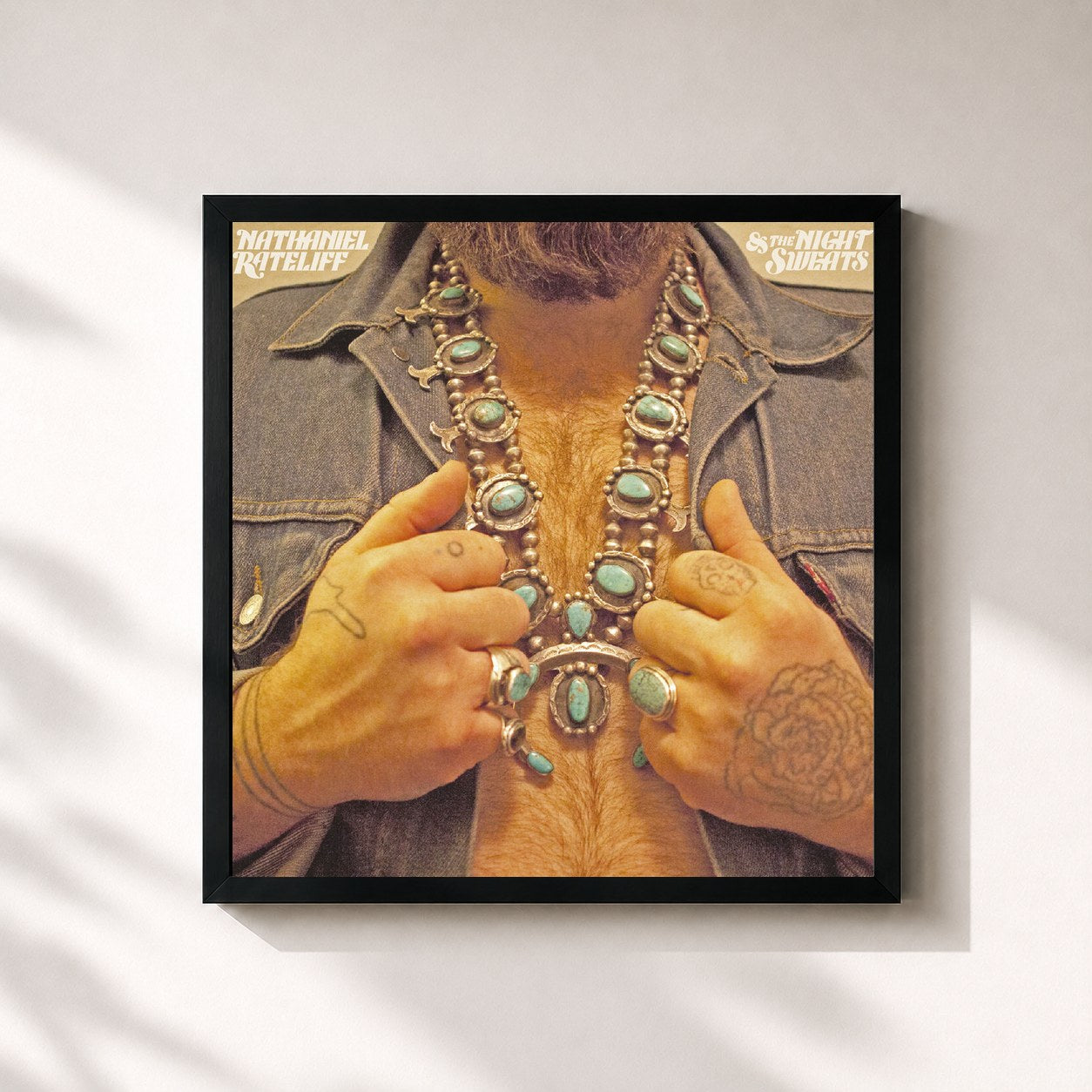 #noir Tableau carré de l'album Nathaniel Rateliff & The Night Sweats de Nathaniel Rateliff & The Night Sweats, cadre noir 32x32 cm