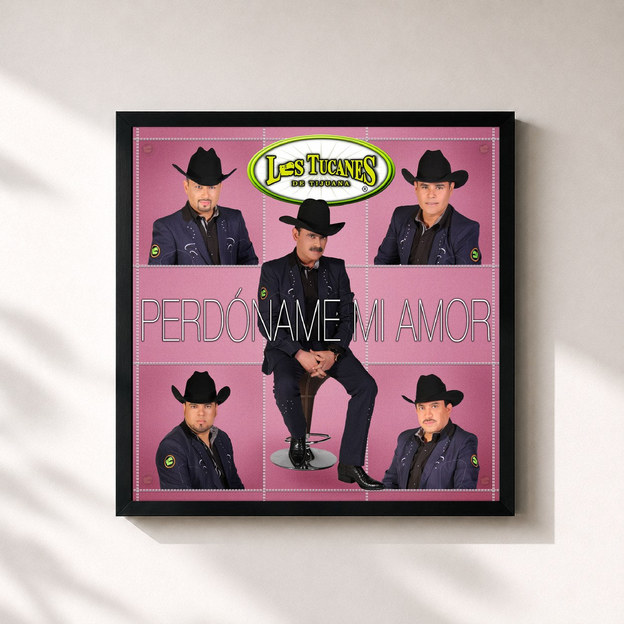 #noir Tableau carré de l'album Perdoname Mi Amor de Los Tucanes De Tijuana, cadre noir 32x32 cm