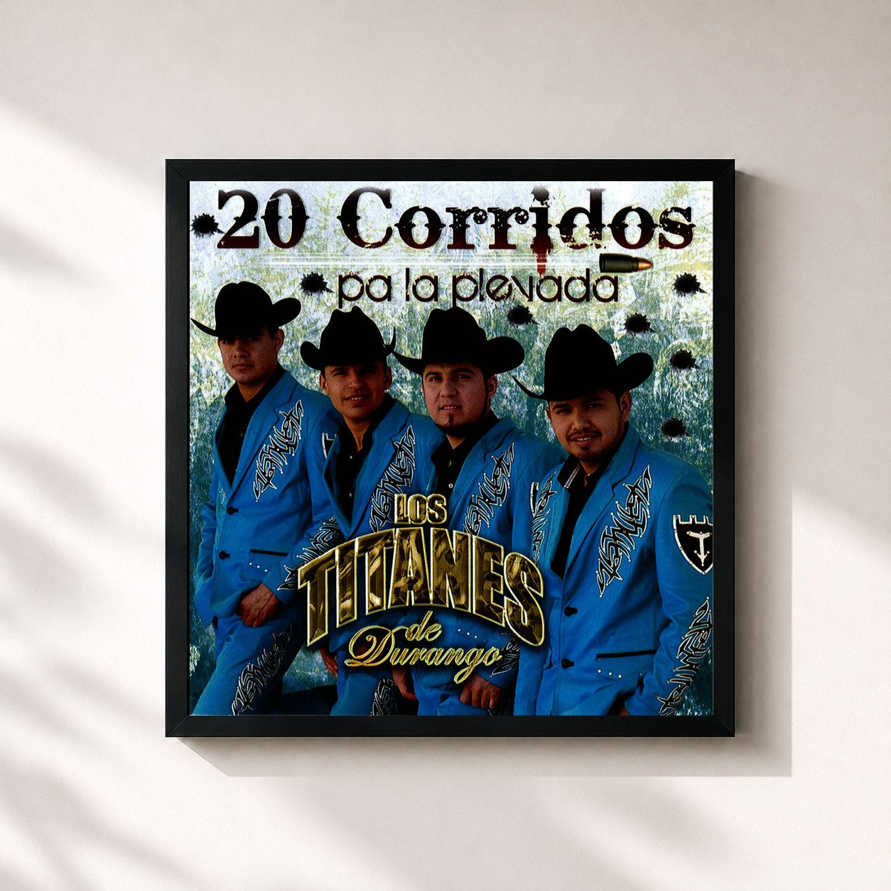 #noir Tableau carré de l'album 20 Corridos Pa La Plevada de Los Titanes De Durango, cadre noir 32x32 cm