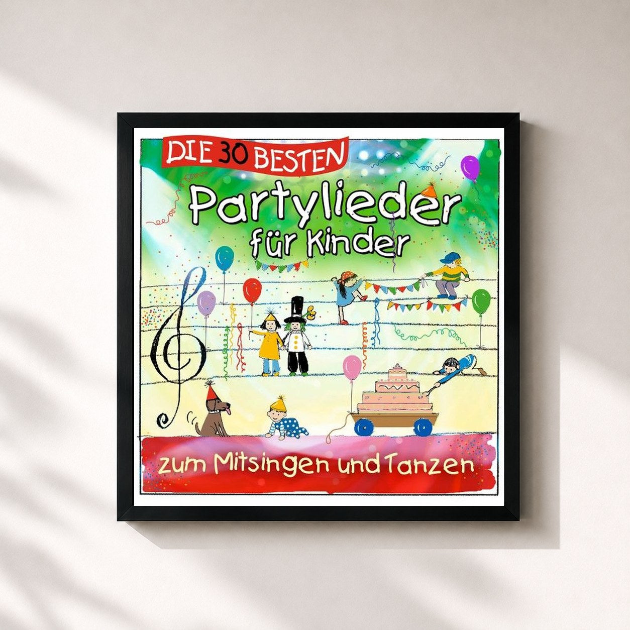 #noir Tableau carré de l'album Die 30 besten Partylieder für Kinder de Simone Sommerland, cadre noir 32x32 cm