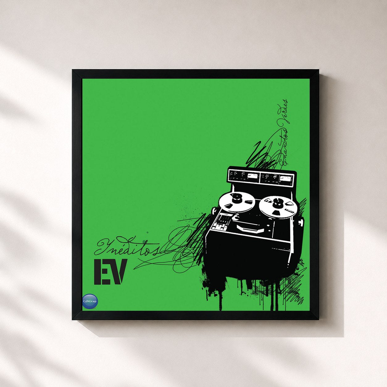 #noir Tableau carré de l'album Inéditos de Los Enanitos Verdes, cadre noir 32x32 cm