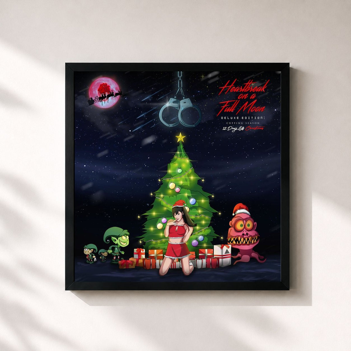 #noir Tableau carré de l'album Heartbreak On A Full Moon Deluxe Edition: Cuffing Season - 12 Days Of Christmas de Chris Brown, cadre noir 32x32 cm