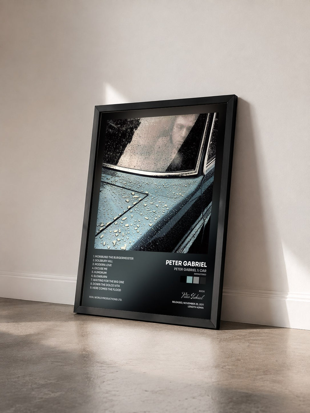#noir Peter Gabriel 1: Car (Remastered) di Peter Gabriel in stampa incorniciata vista di tre quarti, cornice nera
