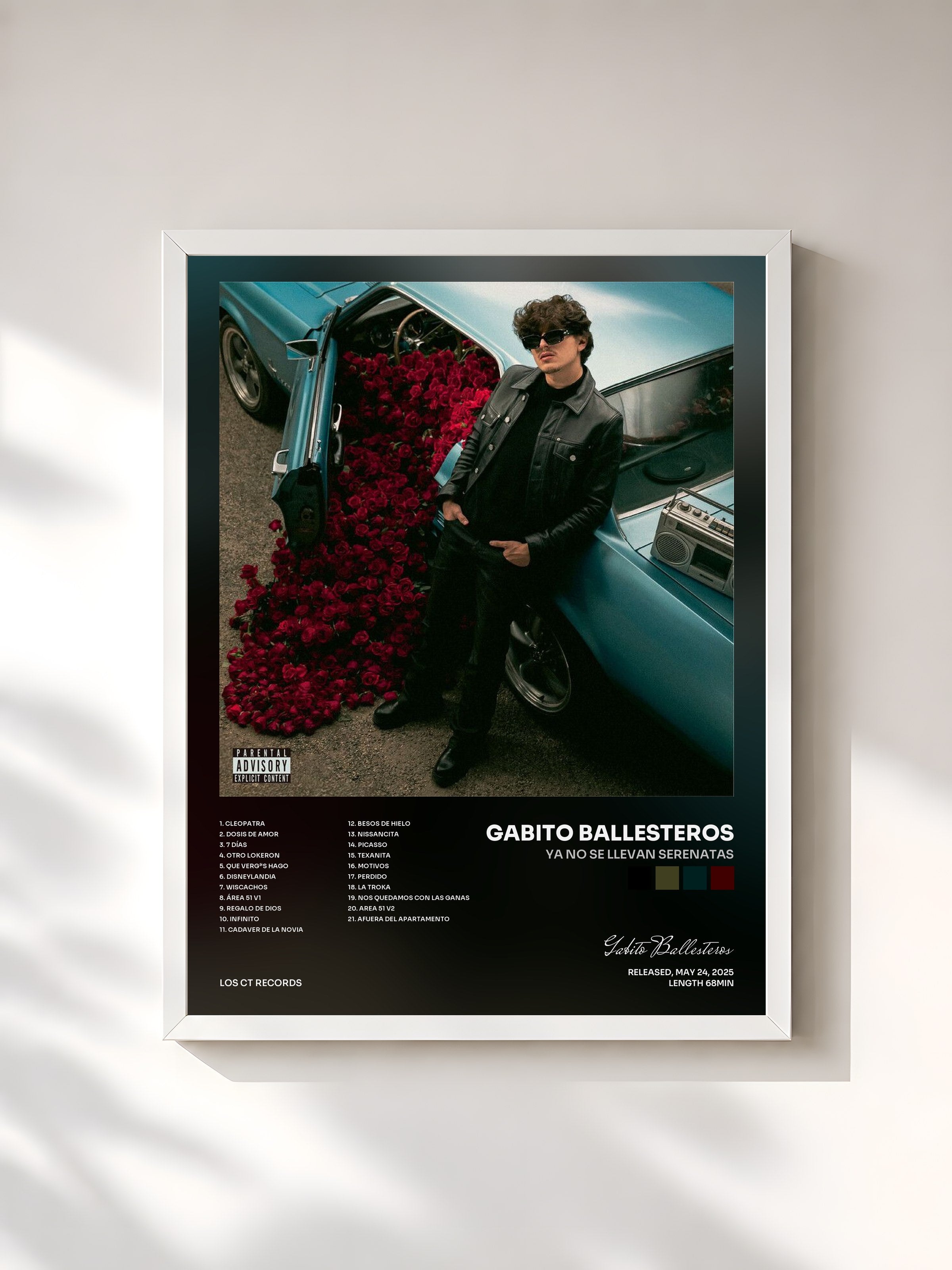 #blanc Tableau de l'album Ya No Se Llevan Serenatas de Gabito Ballesteros, cadre blanc, imprimé et encadré en France
