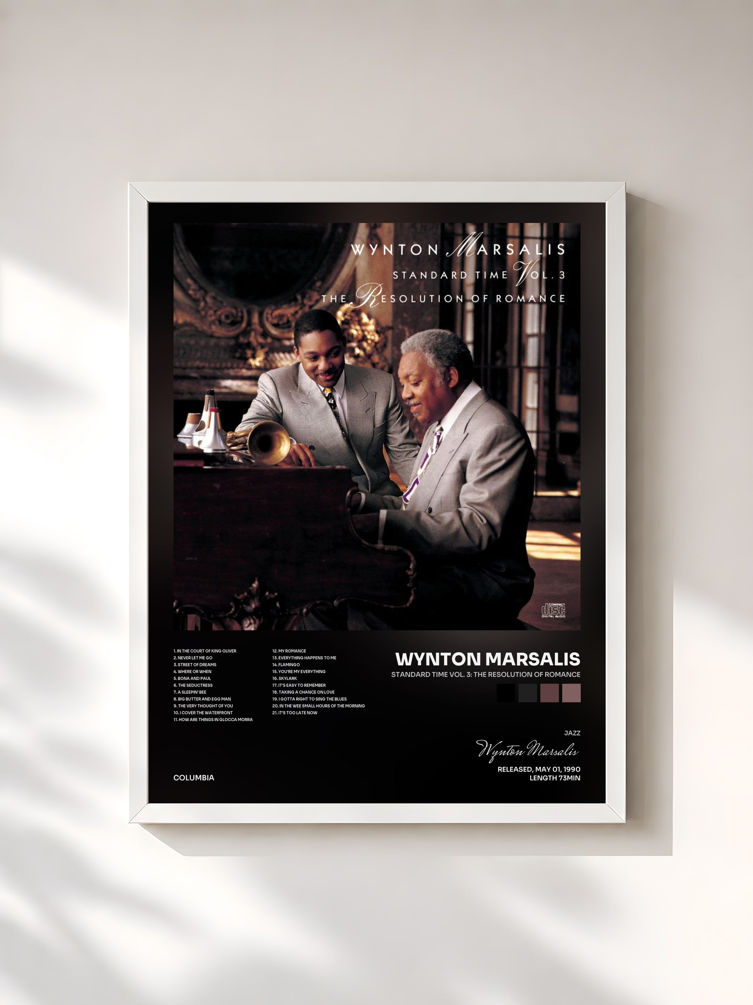 #blanc Tableau de l'album Standard Time Vol. 3: The Resolution Of Romance de Wynton Marsalis, cadre blanc, imprimé et encadré en France