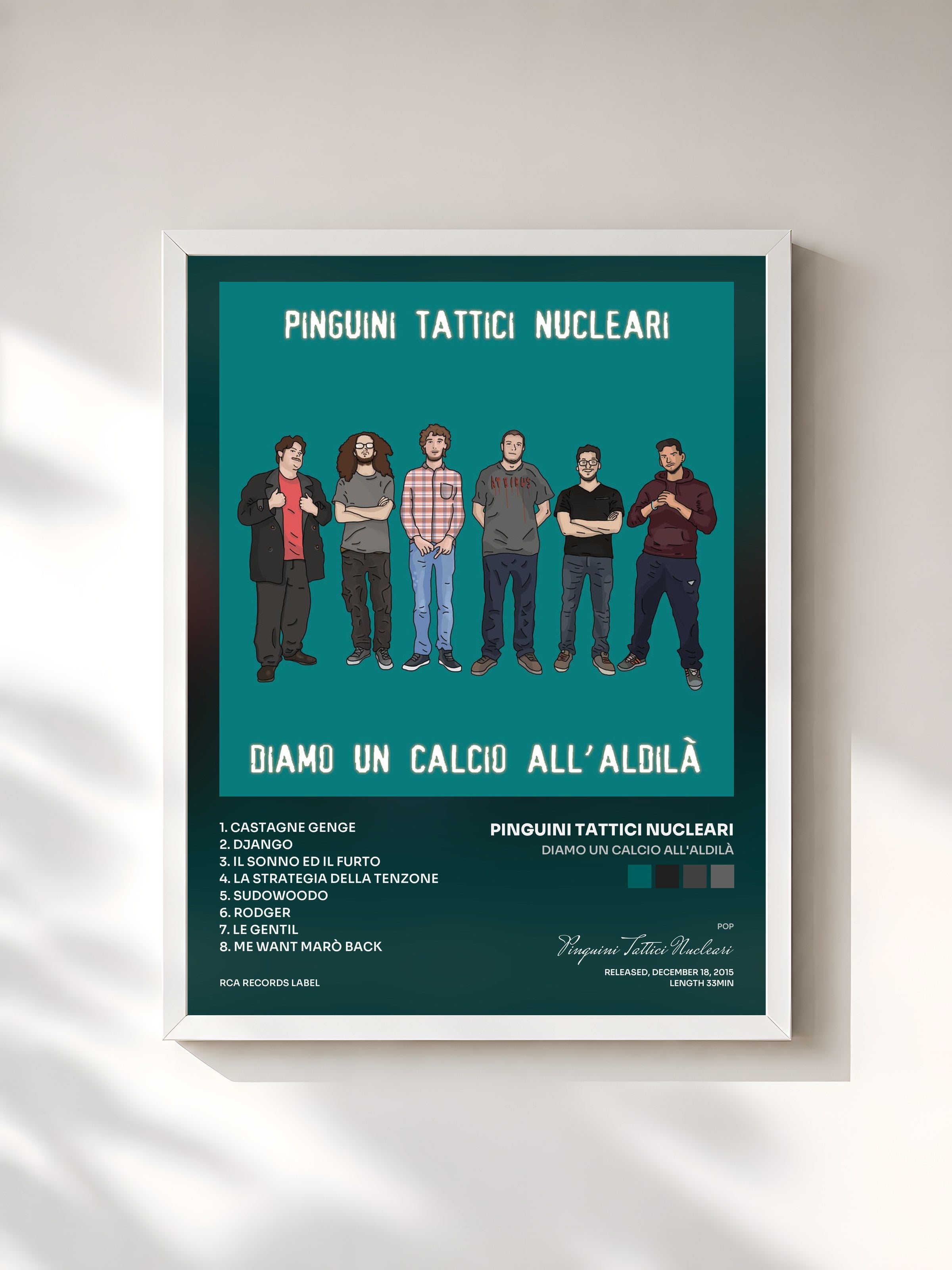 #blanc Tableau de l'album Diamo un calcio all'aldilà de Pinguini Tattici Nucleari, cadre blanc, imprimé et encadré en France