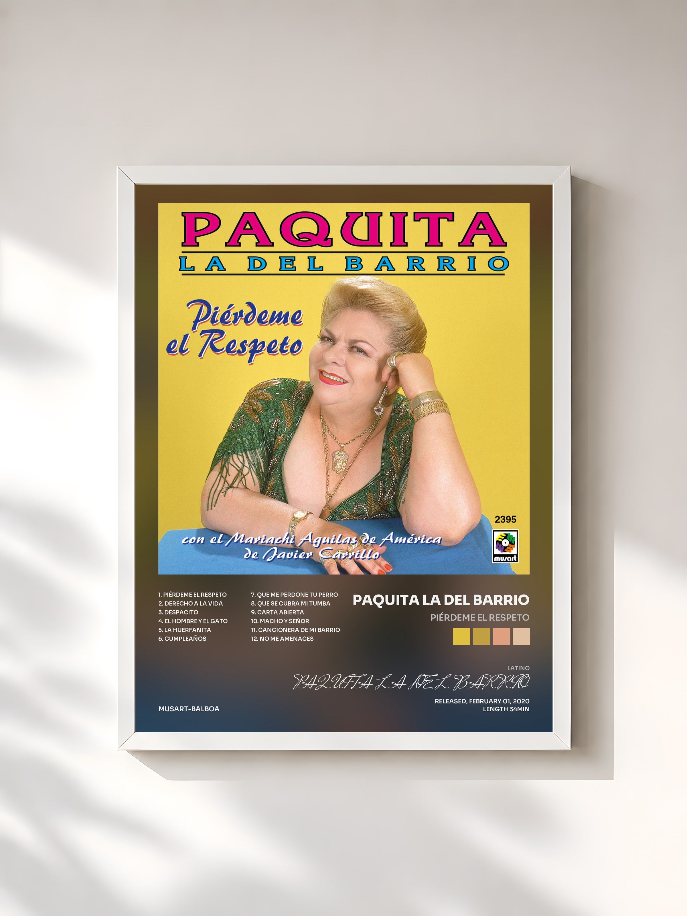 #blanc Tableau de l'album Piérdeme el Respeto de PAQUITA LA DEL BARRIO, cadre blanc, imprimé et encadré en France