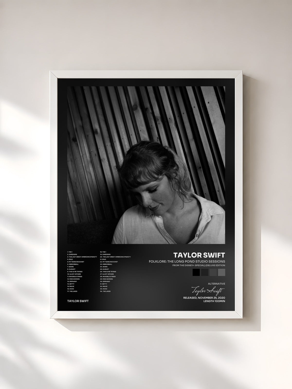 #blanc Tableau de l'album folklore: the long pond studio sessions (from the Disney+ special) (deluxe edition) de Taylor Swift, cadre blanc, imprimé et encadré en France