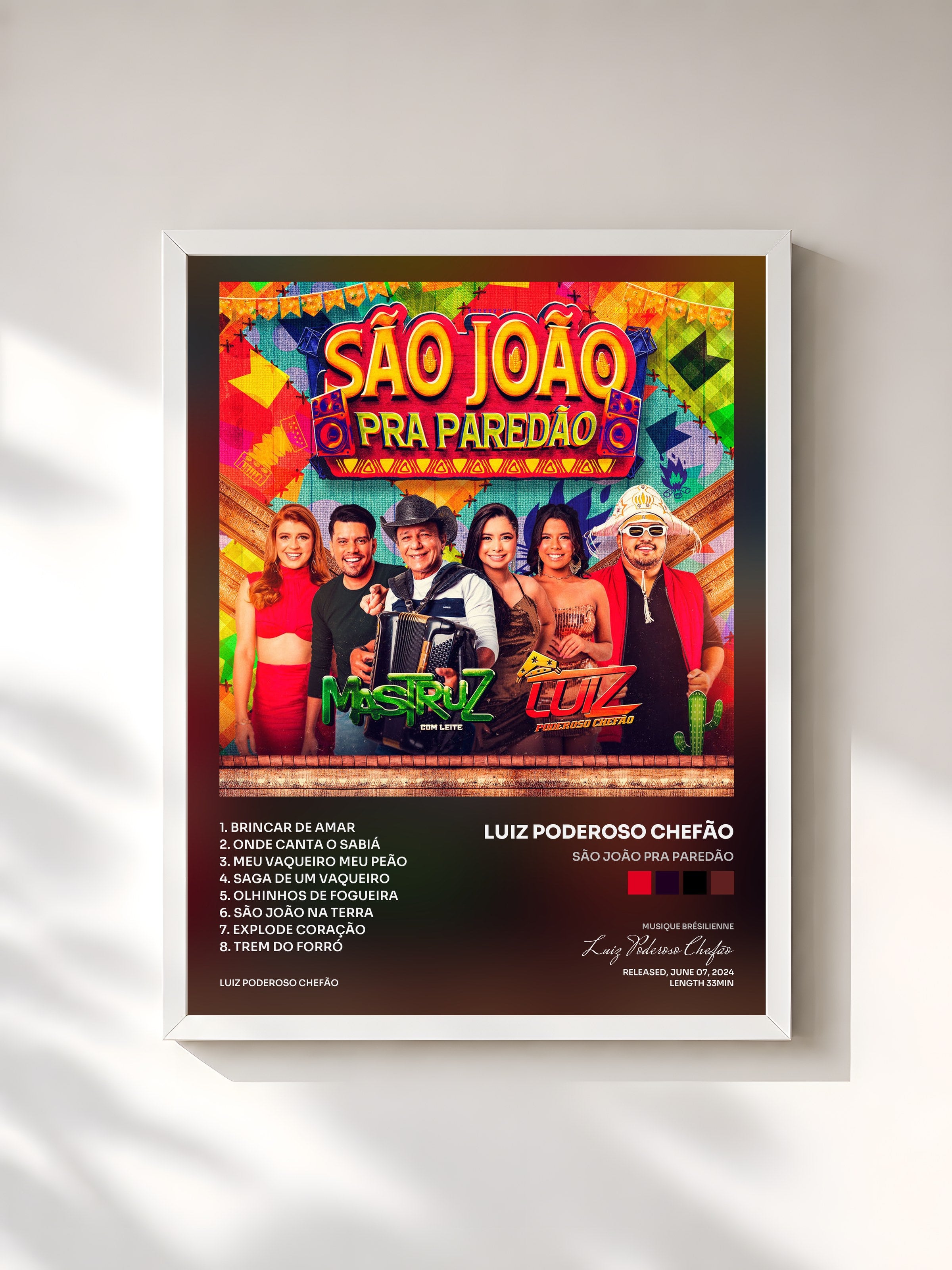#blanc Tableau de l'album São João pra Paredão de Luiz Poderoso Chefão, cadre blanc, imprimé et encadré en France