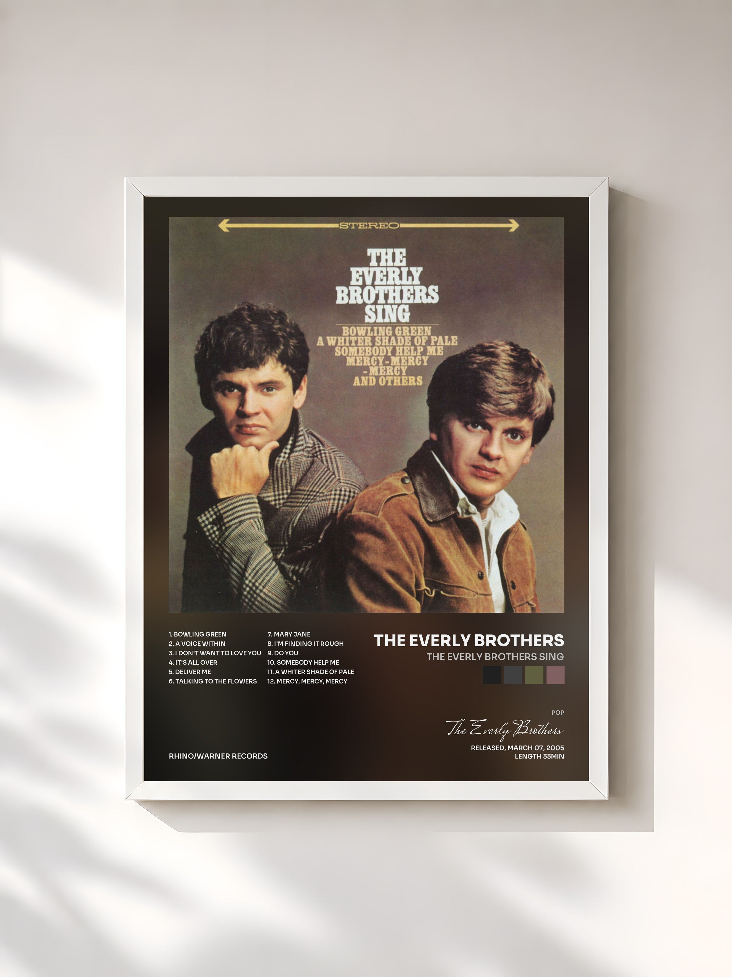 #blanc Tableau de l'album The Everly Brothers Sing de The Everly Brothers, cadre blanc, imprimé et encadré en France
