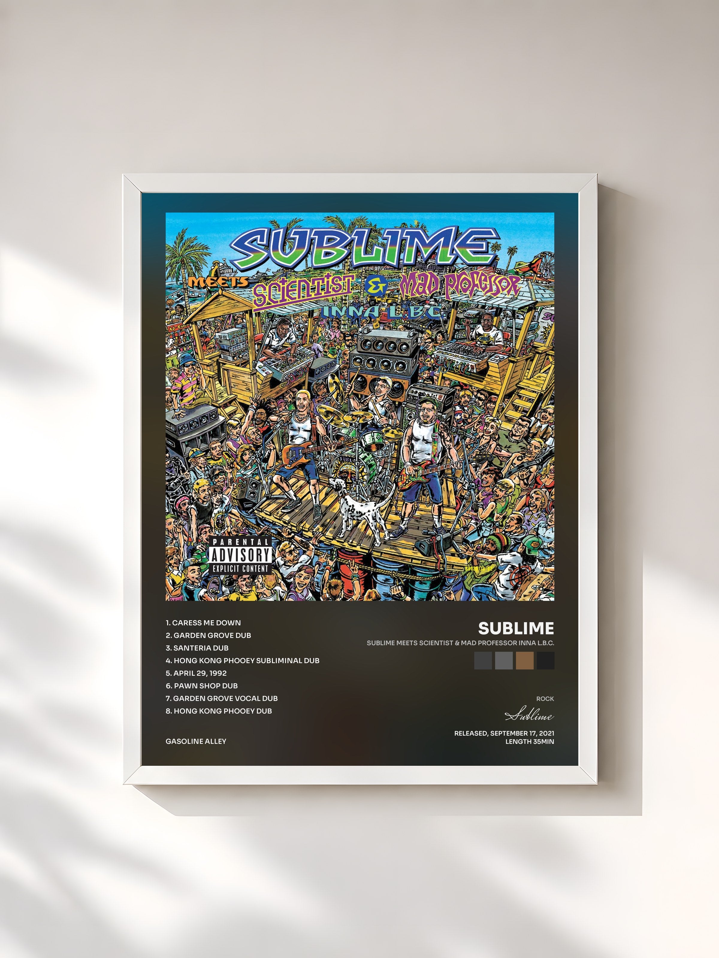 #blanc Tableau de l'album Sublime Meets Scientist & Mad Professor Inna L.B.C. de Sublime, cadre blanc, imprimé et encadré en France