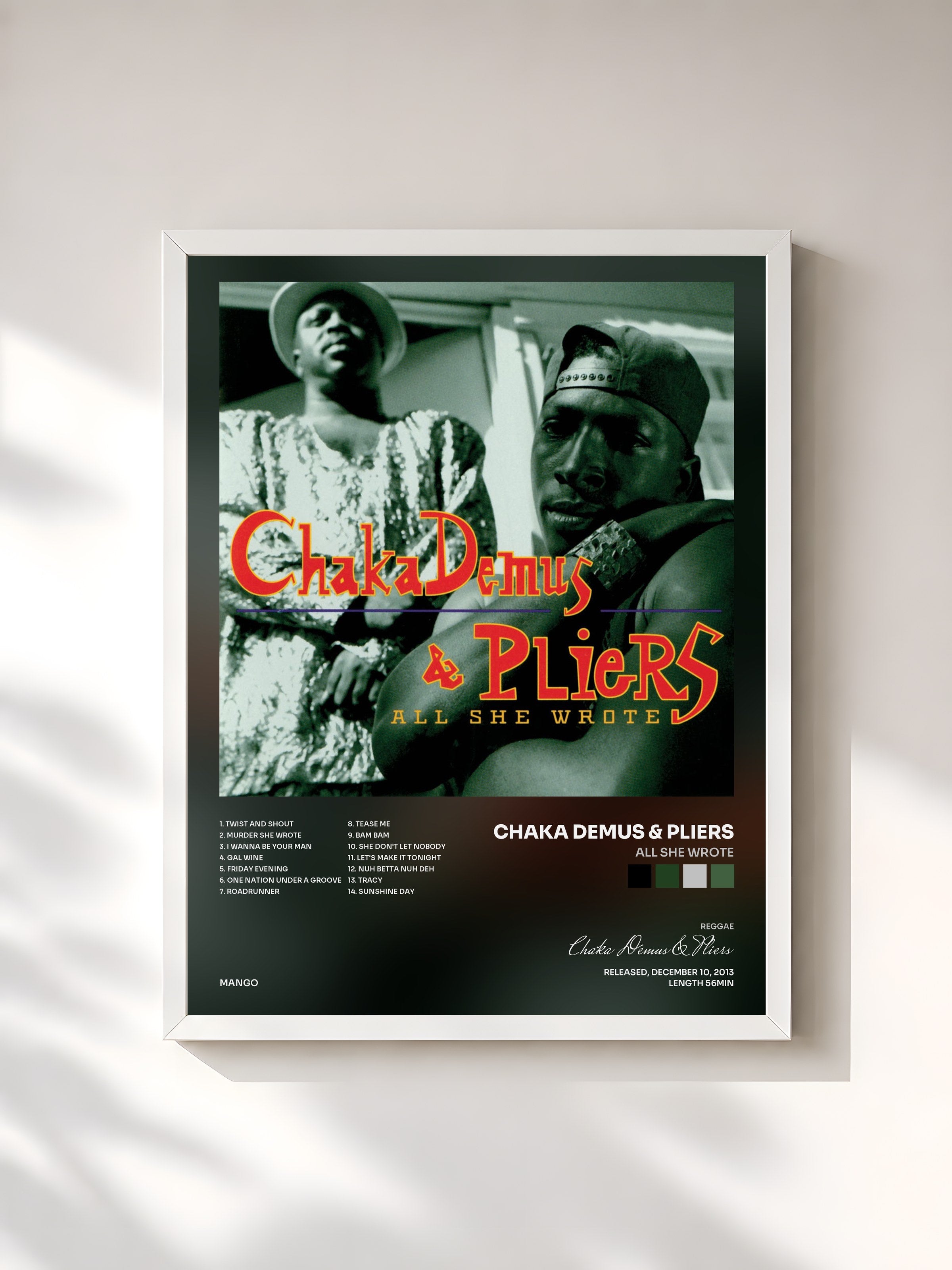 #blanc Tableau de l'album All She Wrote de Chaka Demus & Pliers, cadre blanc, imprimé et encadré en France