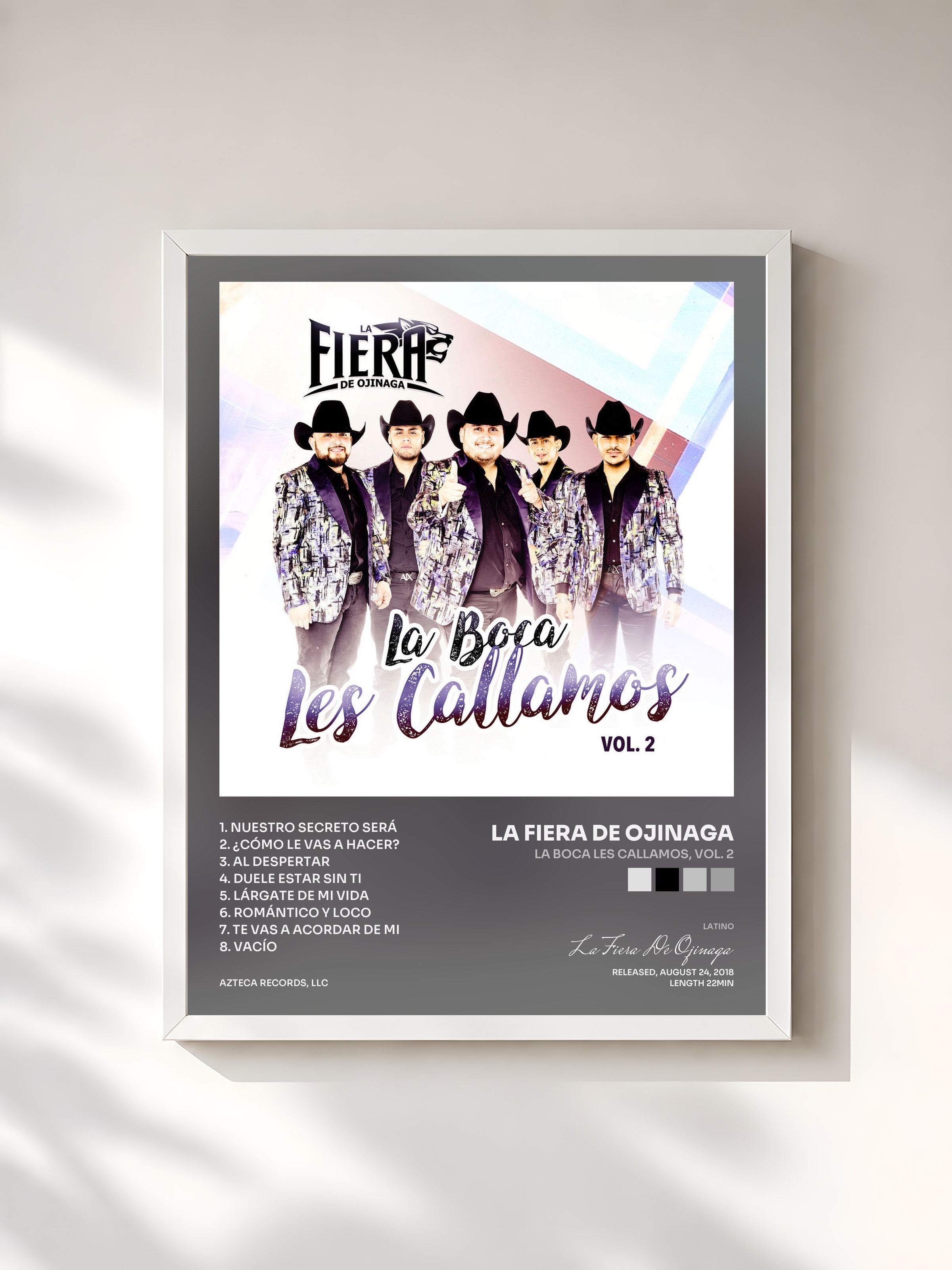 #blanc Tableau de l'album La Boca Les Callamos, Vol. 2 de La Fiera De Ojinaga, cadre blanc, imprimé et encadré en France