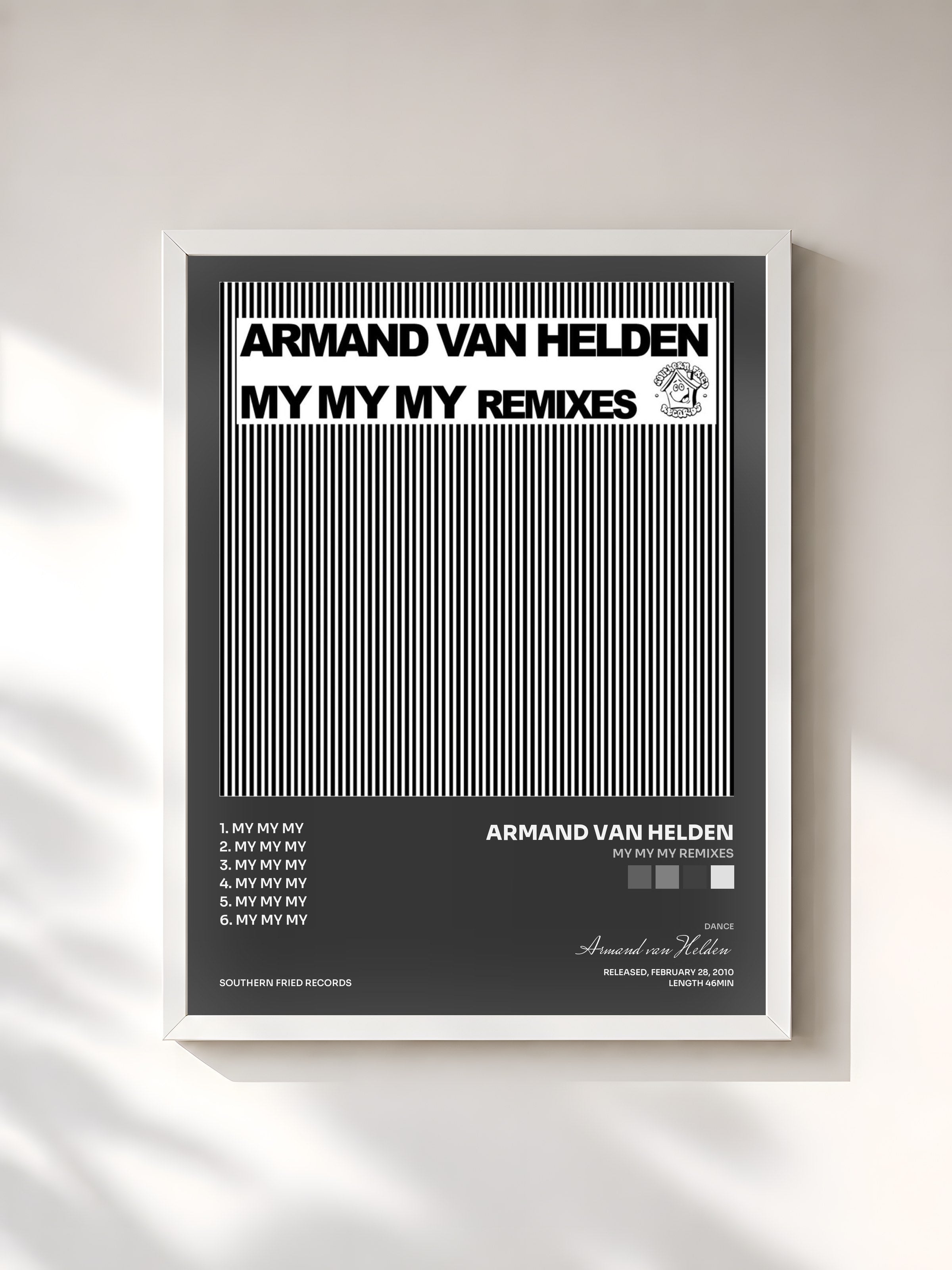 #blanc Tableau de l'album My My My Remixes de Armand van Helden, cadre blanc, imprimé et encadré en France