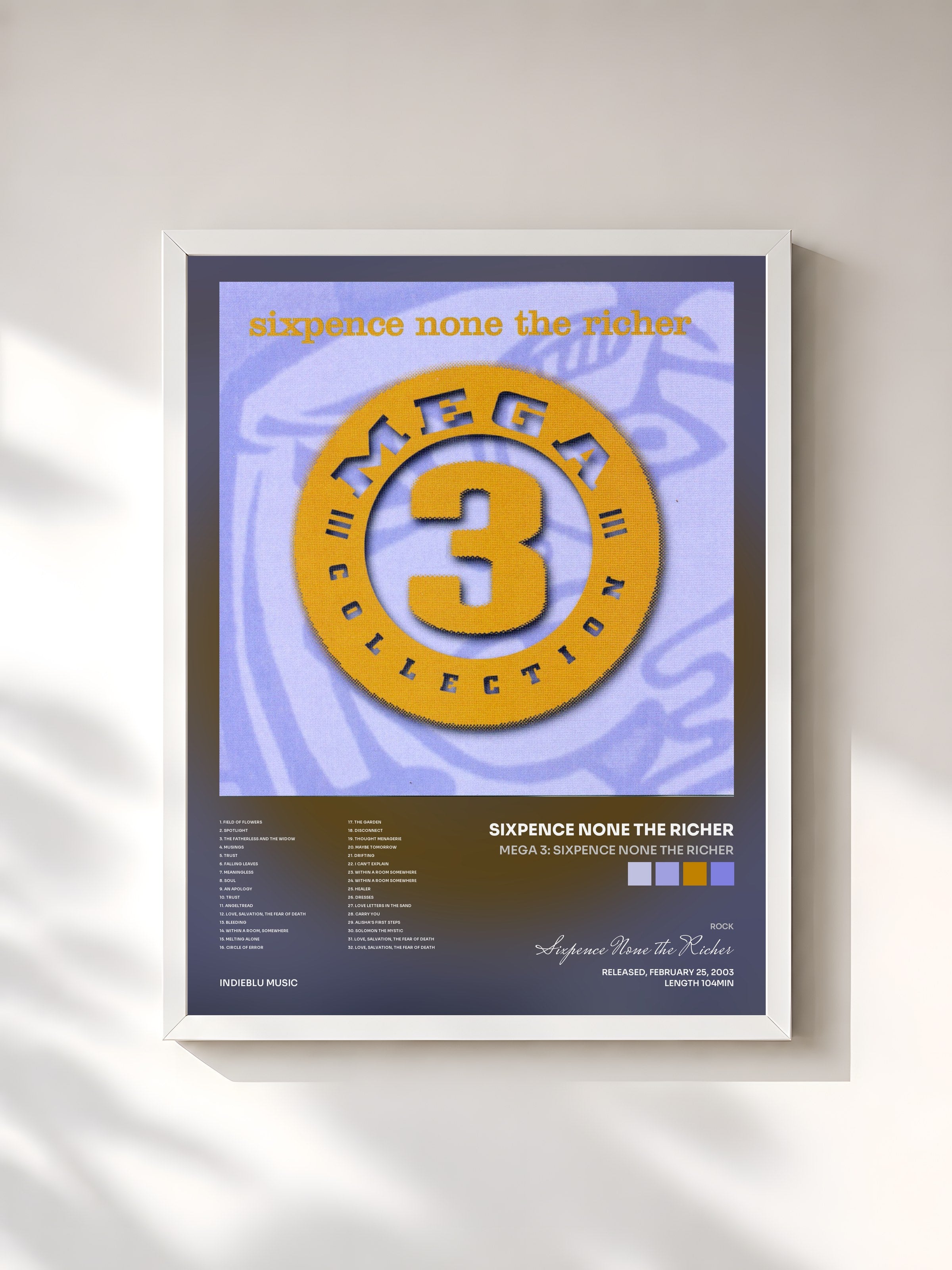 #blanc Tableau de l'album Mega 3: Sixpence None The Richer de Sixpence None the Richer, cadre blanc, imprimé et encadré en France