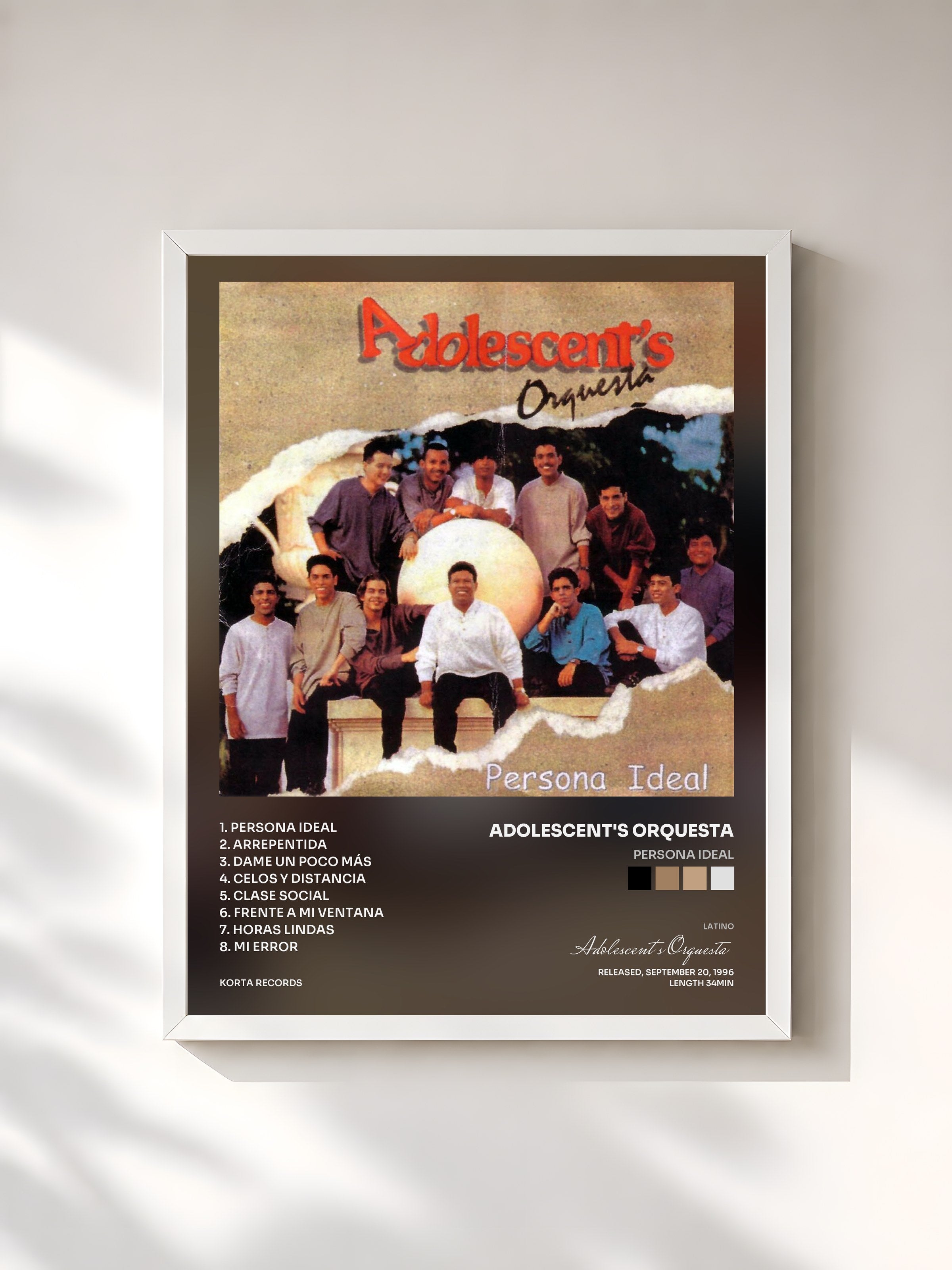 #blanc Tableau de l'album Persona Ideal de Adolescent's Orquesta, cadre blanc, imprimé et encadré en France