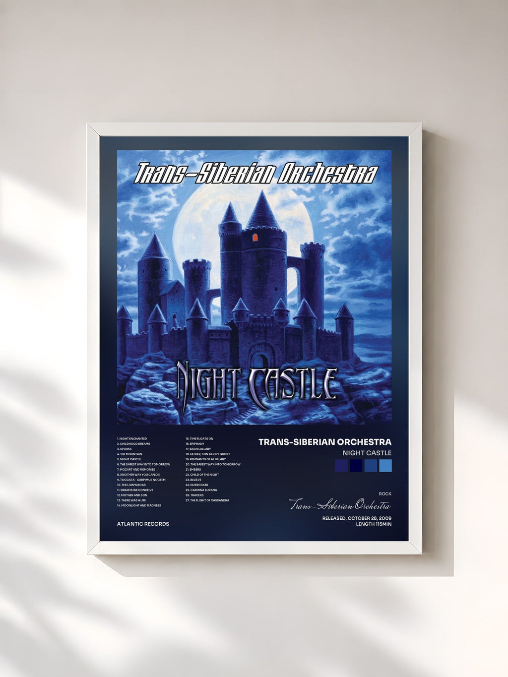 #blanc Tableau de l'album Night Castle de Trans-Siberian Orchestra, cadre blanc, imprimé et encadré en France