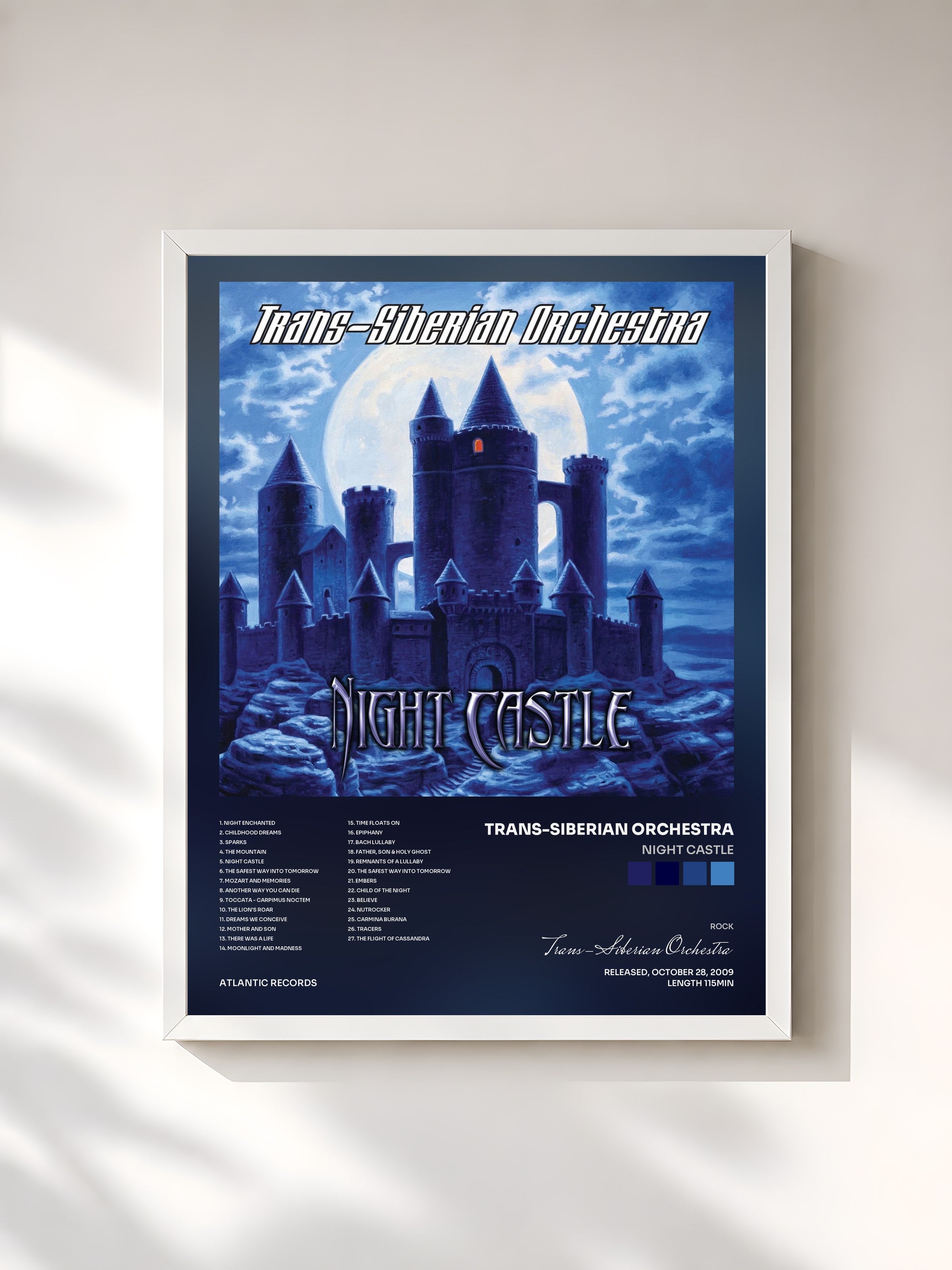 #blanc Tableau de l'album Night Castle de Trans-Siberian Orchestra, cadre blanc, imprimé et encadré en France