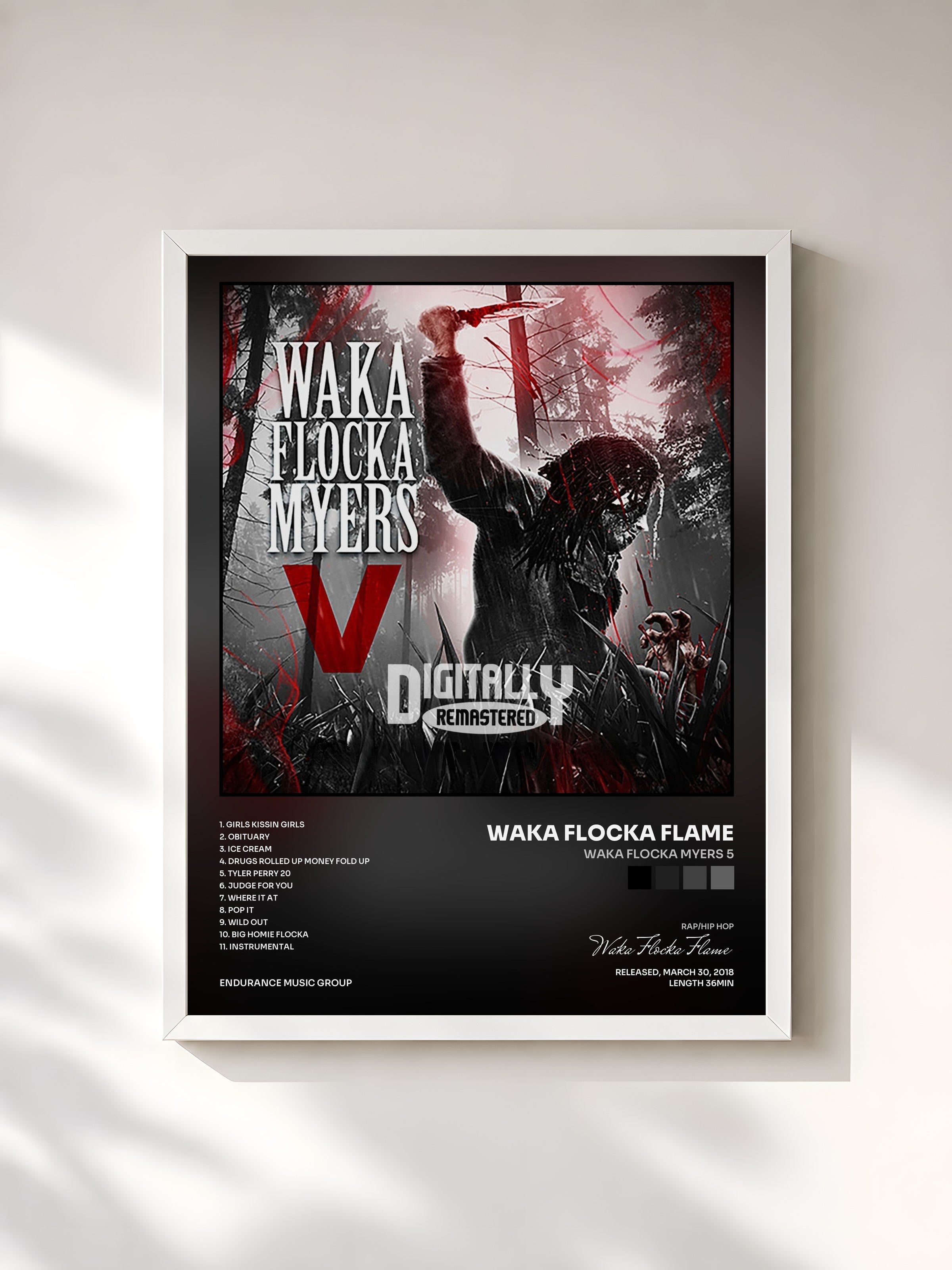 #blanc Tableau de l'album Waka Flocka Myers 5 de Waka Flocka Flame, cadre blanc, imprimé et encadré en France