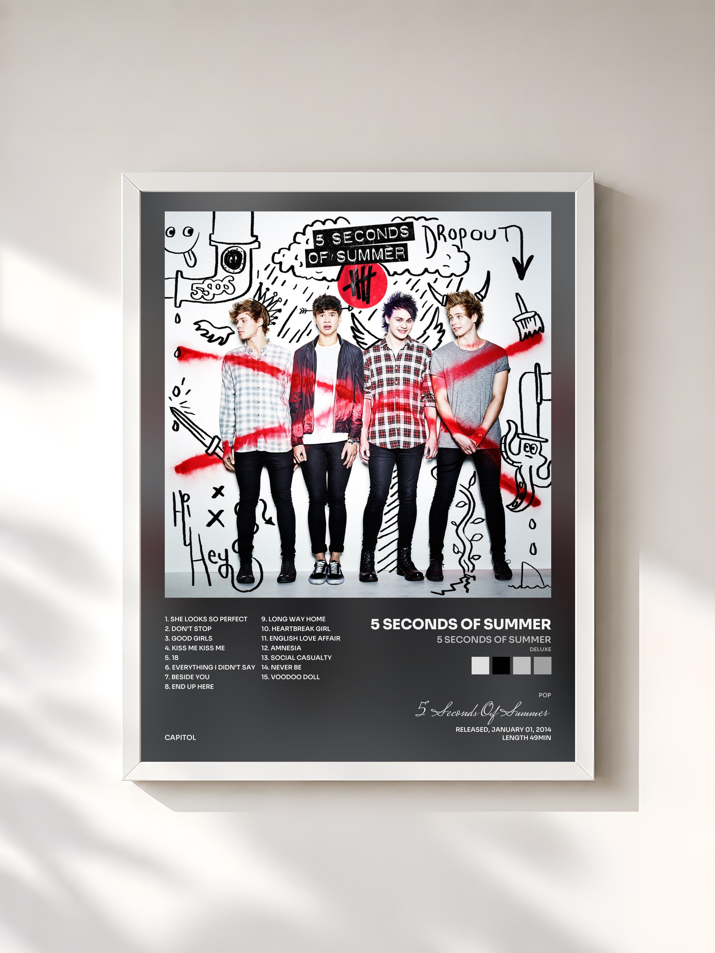 #blanc Tableau de l'album 5 Seconds Of Summer (Deluxe) de 5 Seconds Of Summer, cadre blanc, imprimé et encadré en France