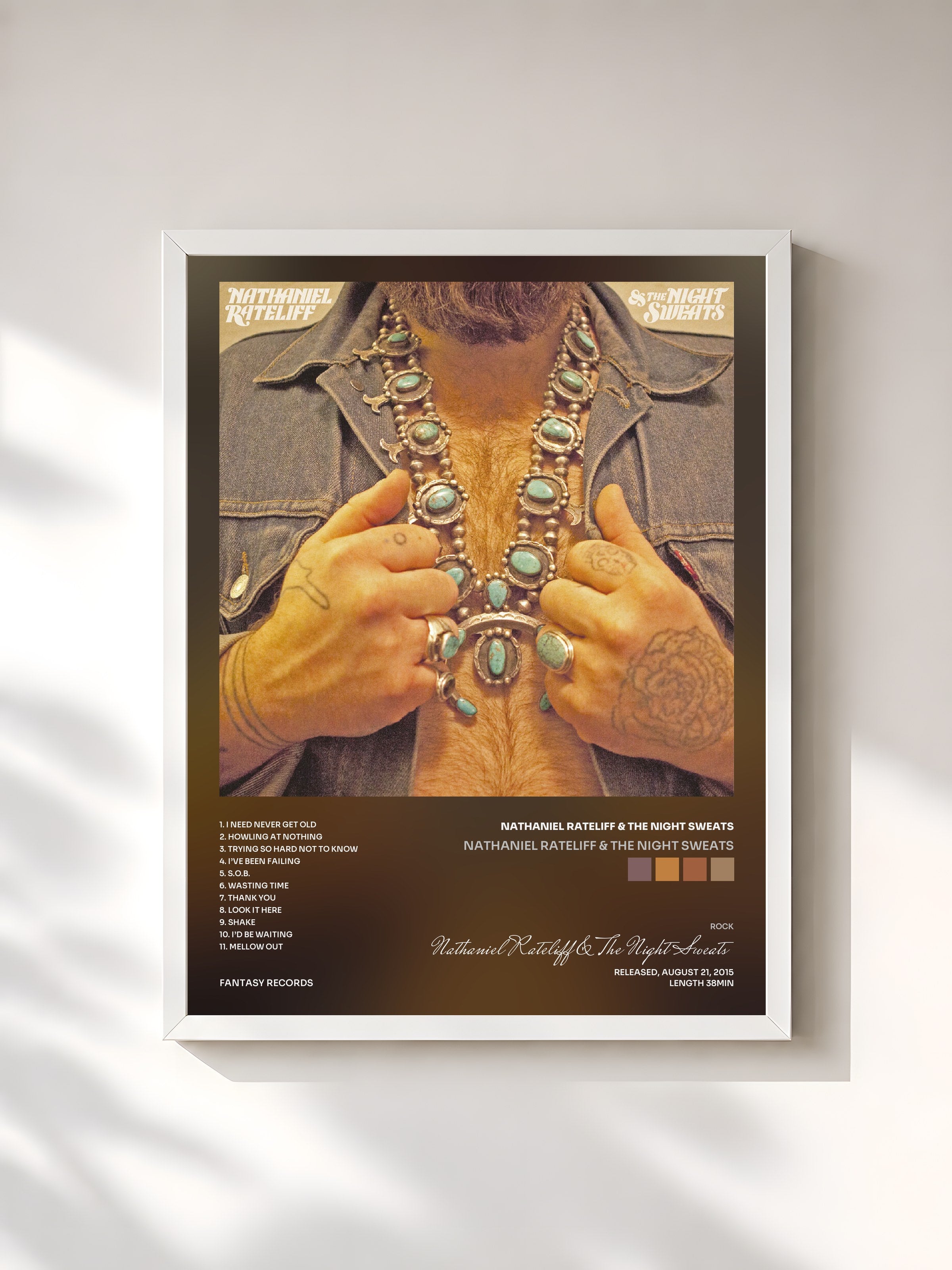 #blanc Tableau de l'album Nathaniel Rateliff & The Night Sweats de Nathaniel Rateliff & The Night Sweats, cadre blanc, imprimé et encadré en France