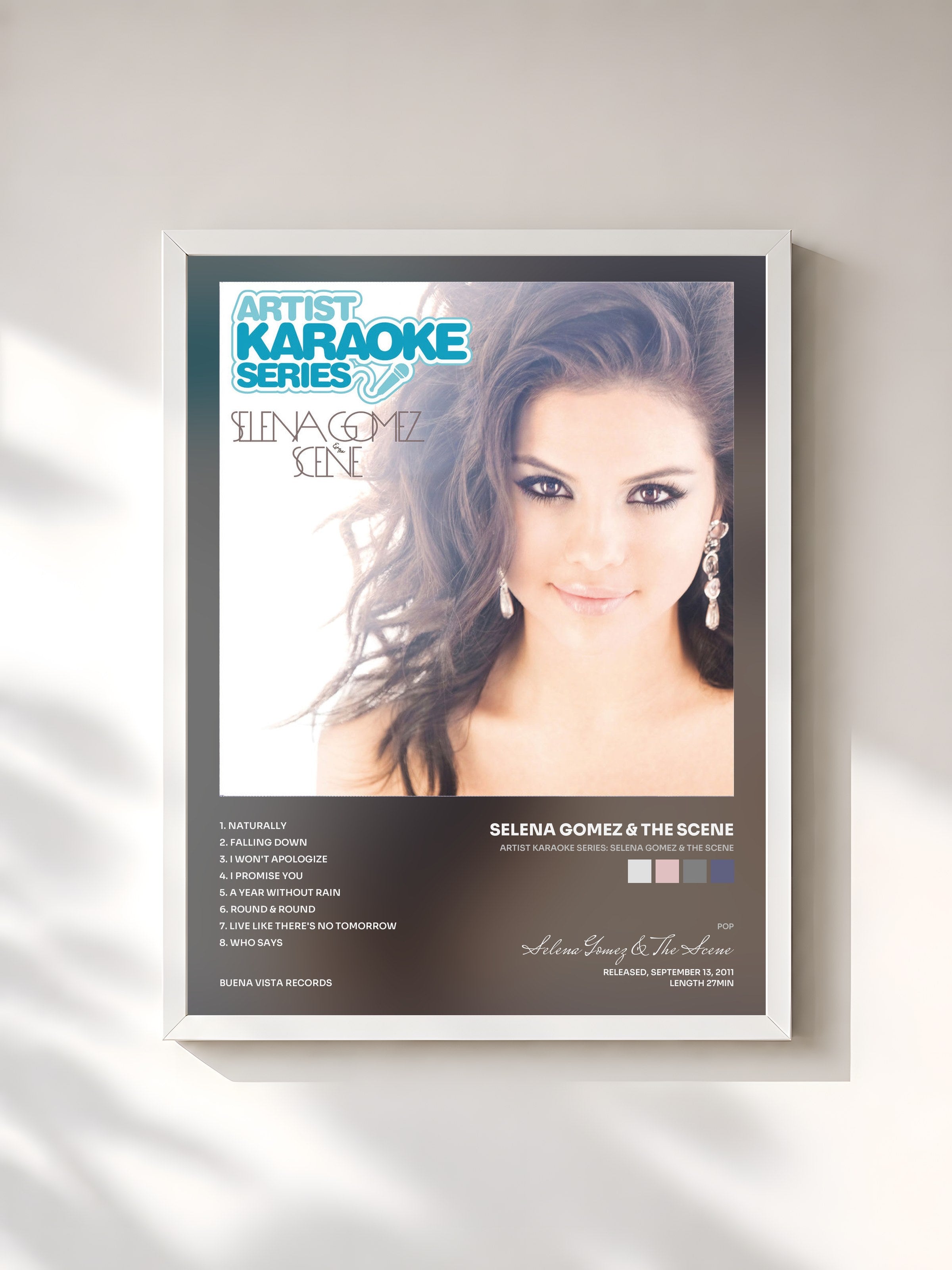 #blanc Tableau de l'album Artist Karaoke Series: Selena Gomez & The Scene de Selena Gomez & The Scene, cadre blanc, imprimé et encadré en France