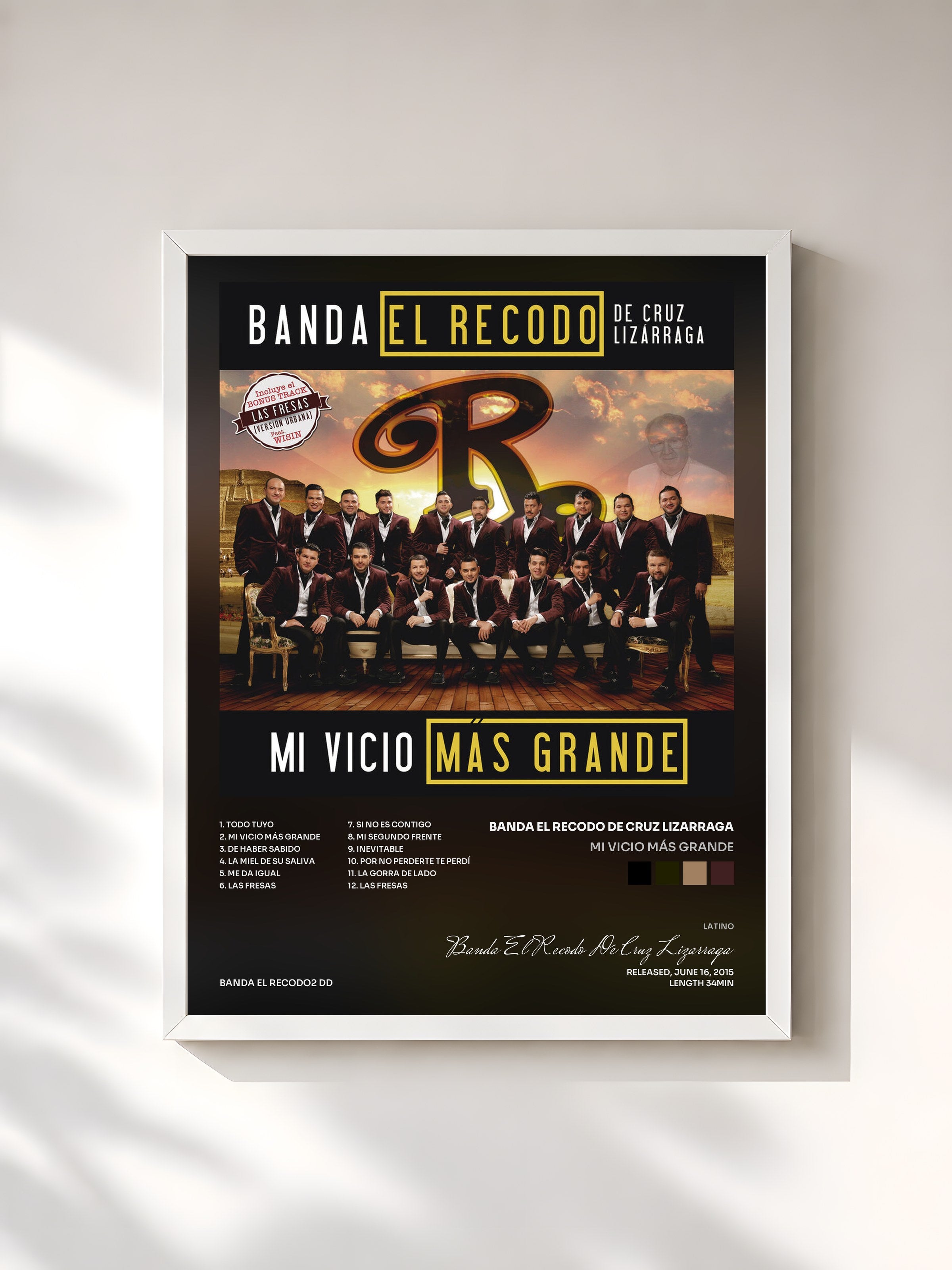 #blanc Tableau de l'album Mi Vicio Más Grande de Banda El Recodo De Cruz Lizarraga, cadre blanc, imprimé et encadré en France
