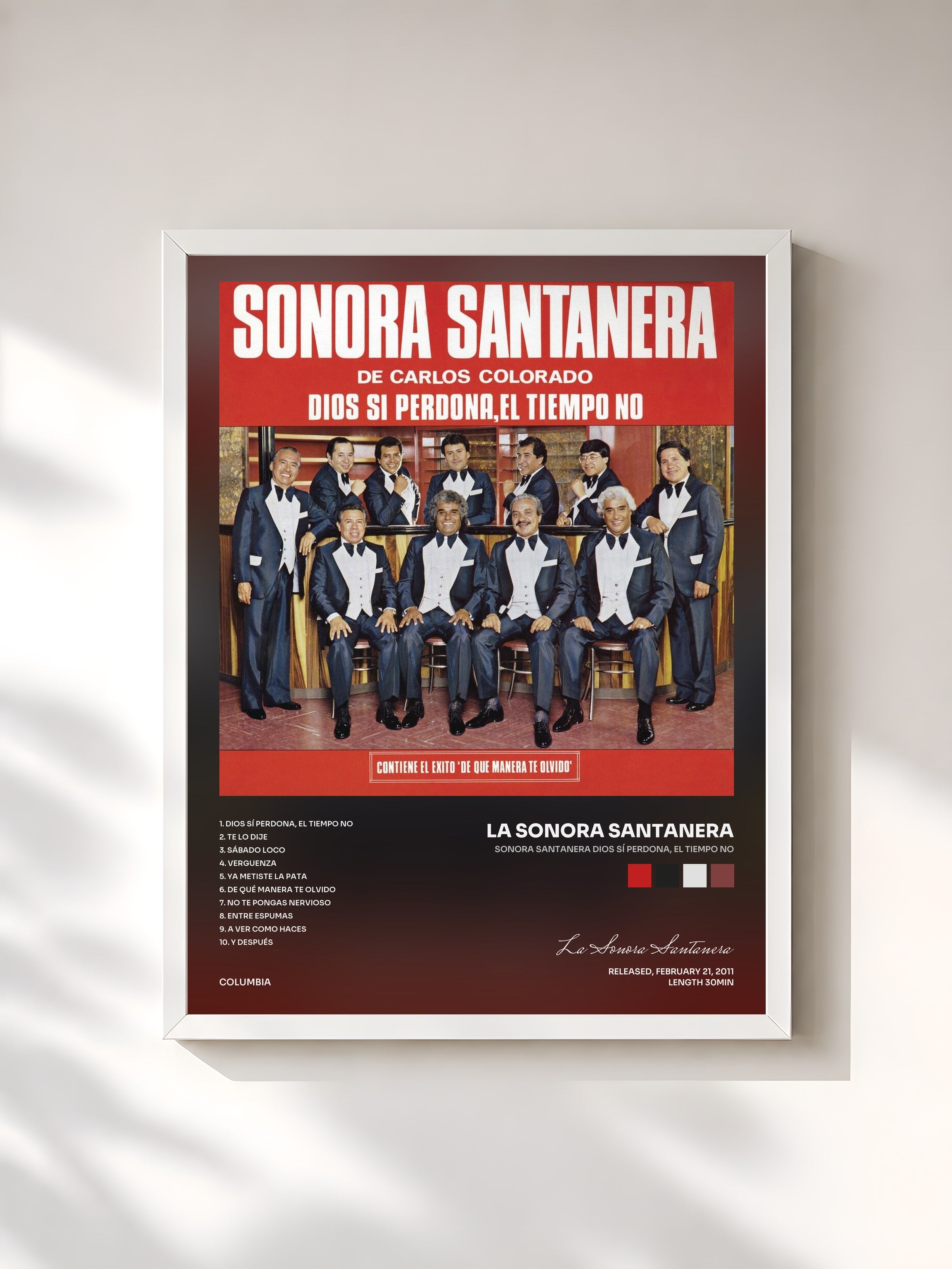 #blanc Tableau de l'album Sonora Santanera Dios Sí Perdona, El Tiempo No de La Sonora Santanera, cadre blanc, imprimé et encadré en France