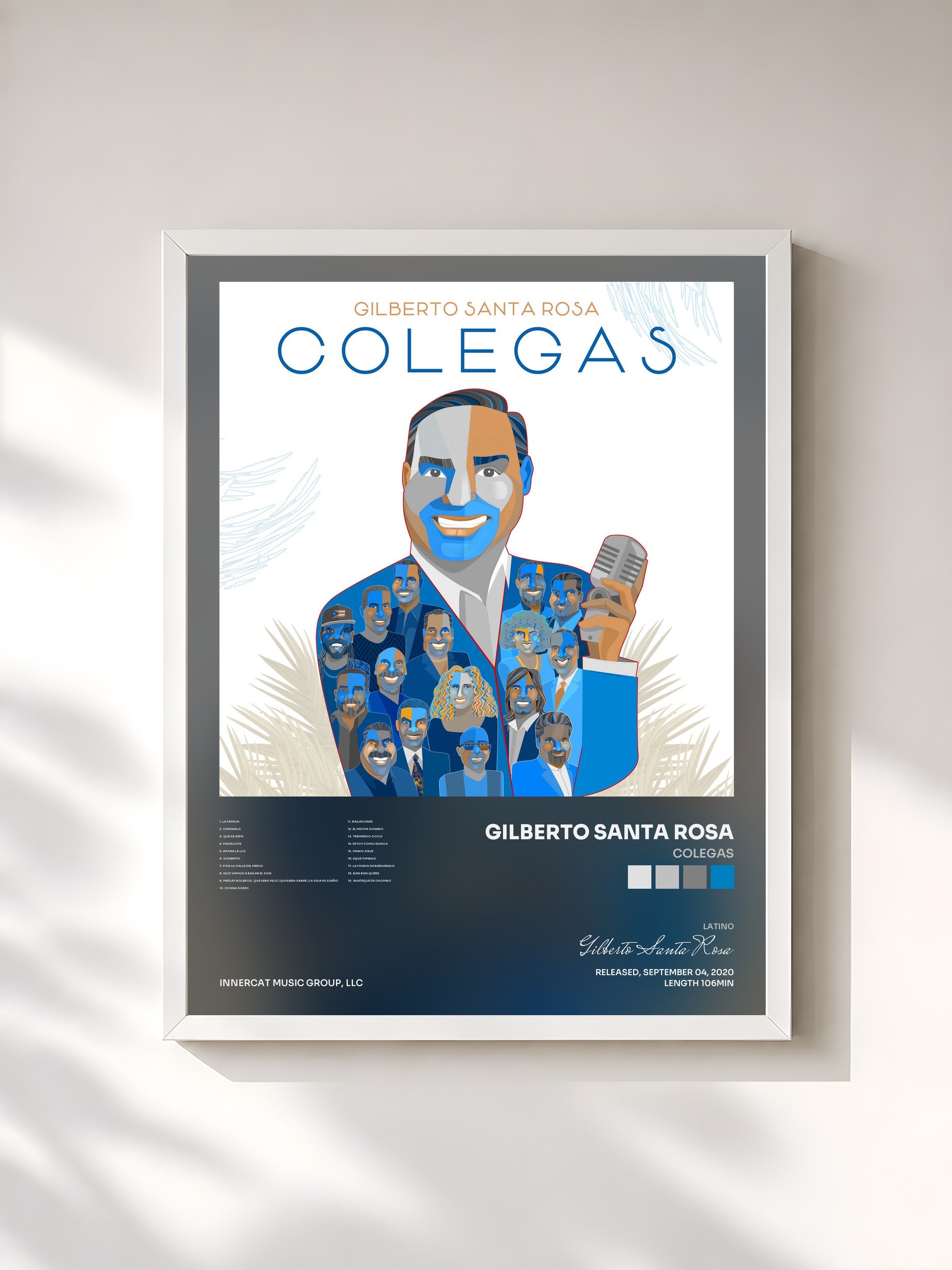 #blanc Tableau de l'album Colegas de Gilberto Santa Rosa, cadre blanc, imprimé et encadré en France