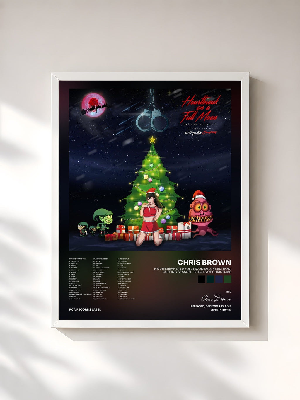 #blanc Heartbreak On A Full Moon Deluxe Edition: Cuffing Season - 12 Days Of Christmas by Chris Brown as a framed art print, white frame, printed and framed in France